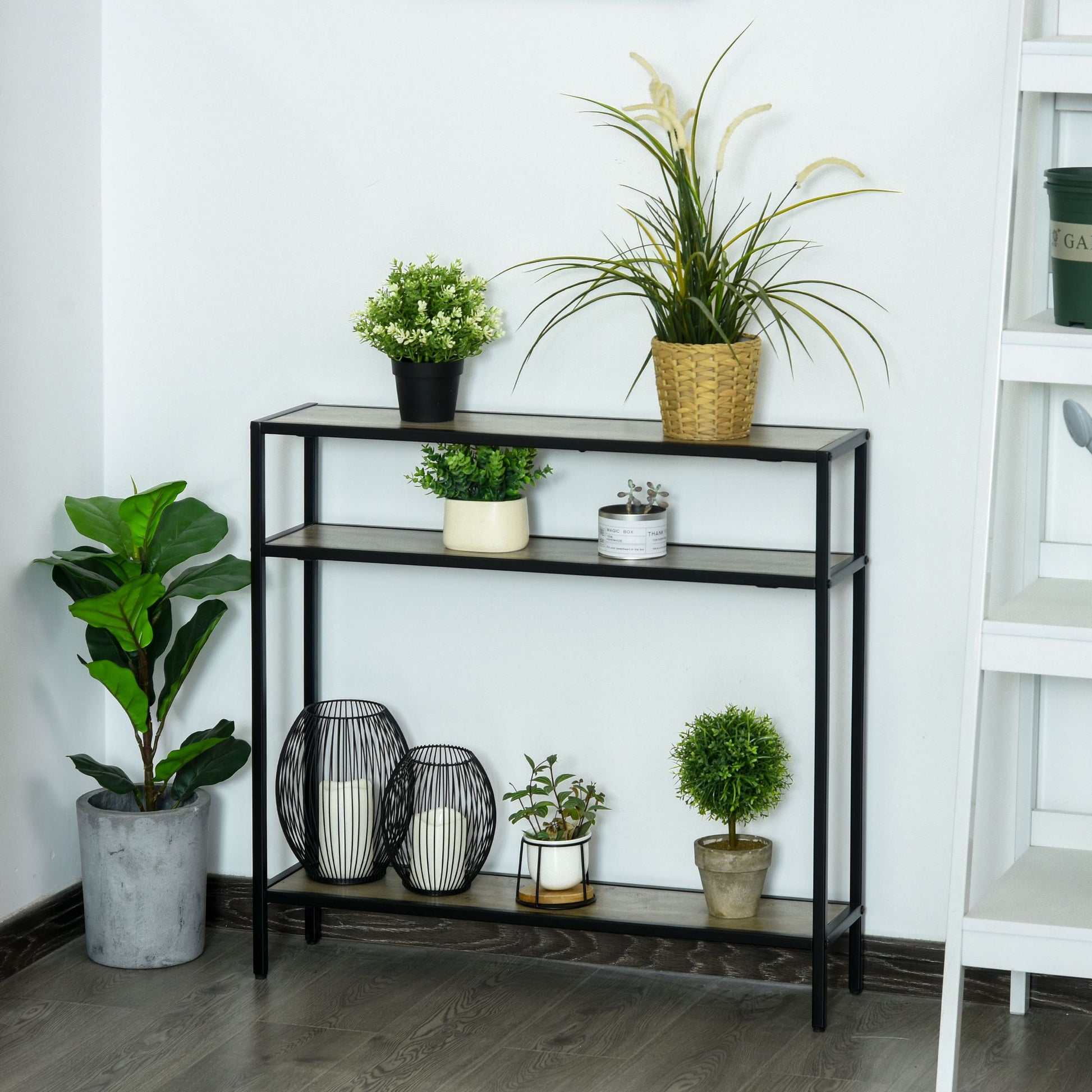 Outsunny Estantería para Plantas Flores Macetas Bastidores de 3 Niveles con Placa Antivuelco para Interiores y Exteriores 80x20x75 cm Madera