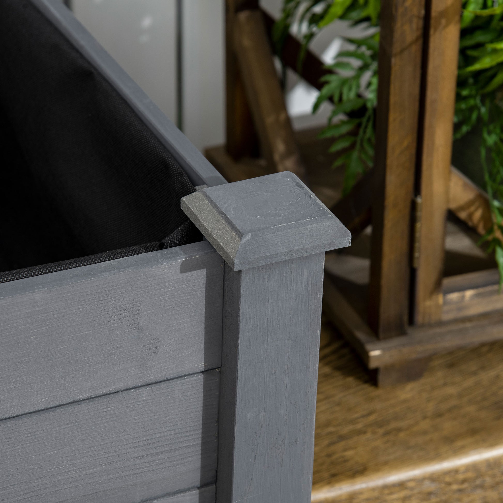 Outsunny Huerto Urbano Elevado de Madera, Mesa de Cultivo con Tela no Tejida y 4 Orificios de Drenaje, para Cultivo, Plantas, Flores y Verduras, 122,5x56,5x76 cm, Gris Oscuro