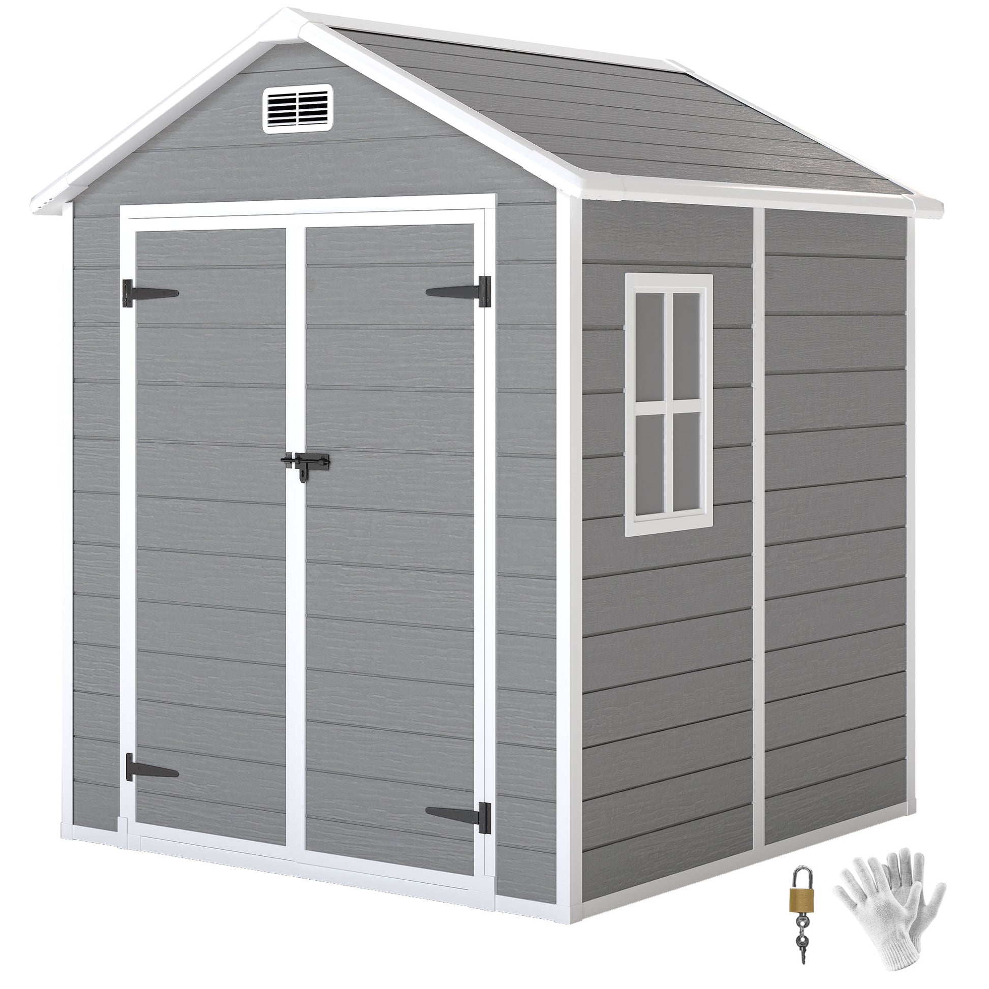 Outsunny Caseta de Jardín Exterior, 2,4 m², 182x151x219 cm, Cobertizo de Jardín Exterior con Suelo, Puerta Corredera, Ventana y Techo Inclinado, para Almacenamiento de Herramientas, Gris