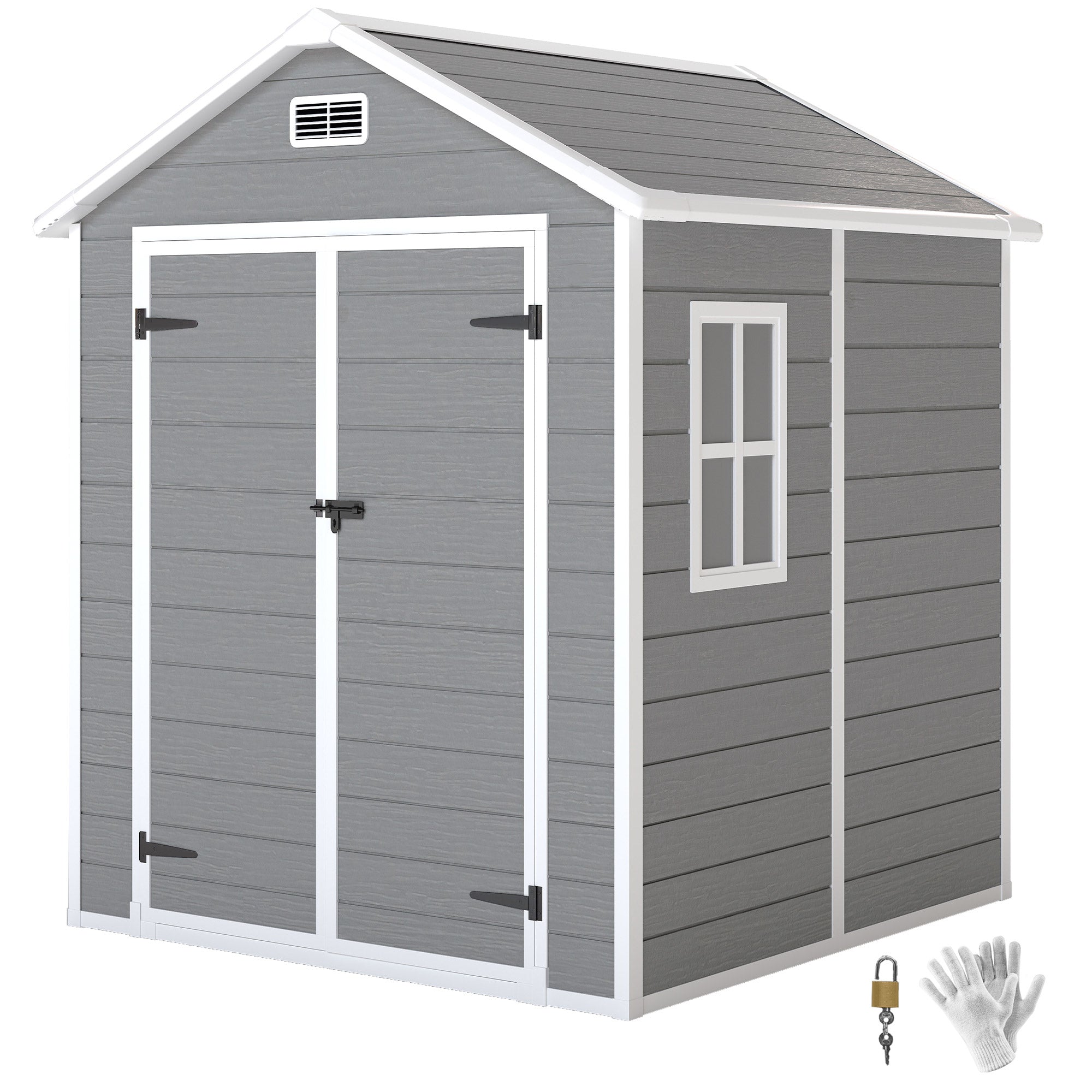 Outsunny Caseta de Jardín Exterior, 2,4 m², 182x151x219 cm, Cobertizo de Jardín Exterior con Suelo, Puerta Corredera, Ventana y Techo Inclinado, para Almacenamiento de Herramientas, Gris