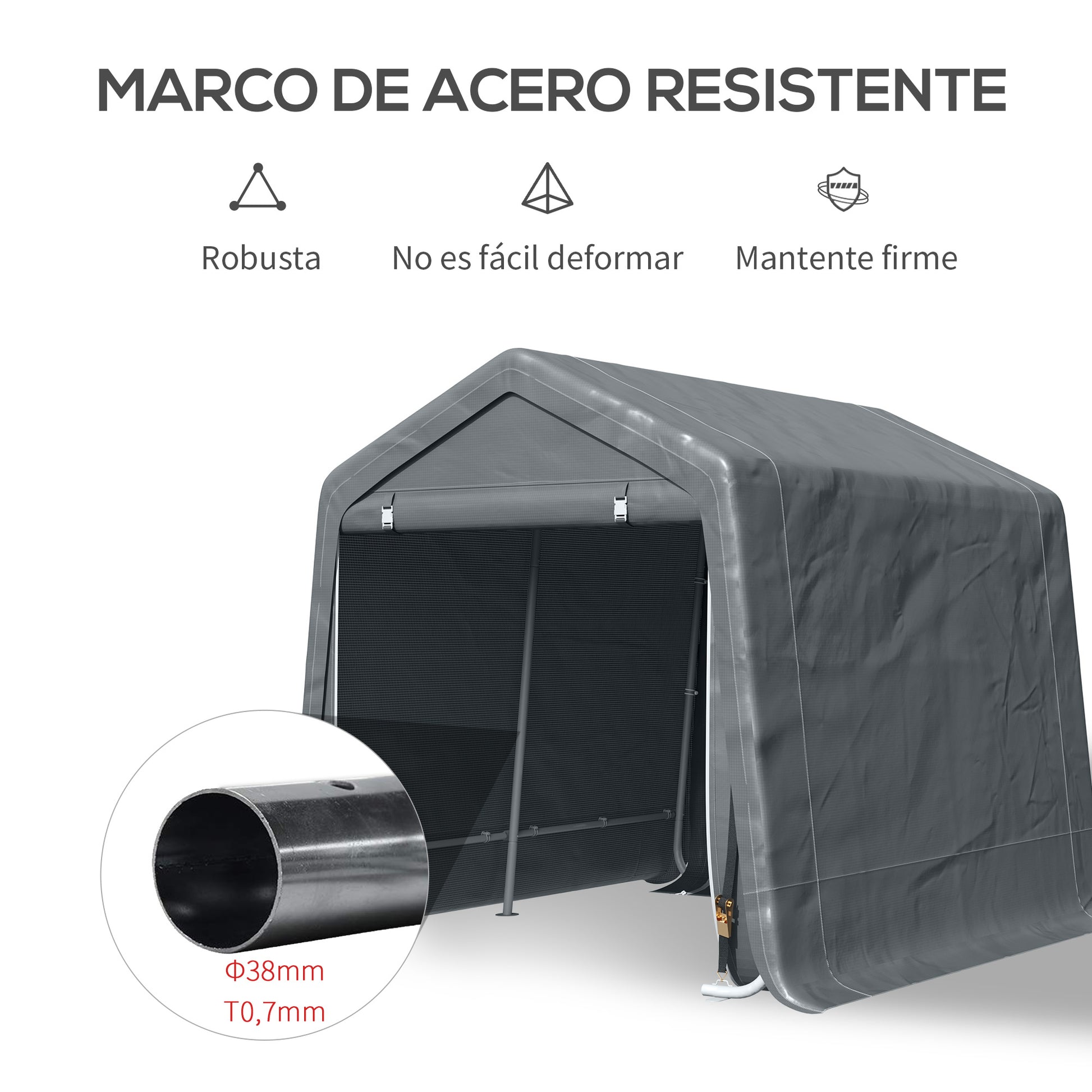 Outsunny Carpa de Jardín Exterior para Herramientas Bicicletas 2,8x2,4x2,4 m Cobertizo Exterior con 2 Puertas con Cremallera Impermeable Anti-UV Carpa para Jardín Gris