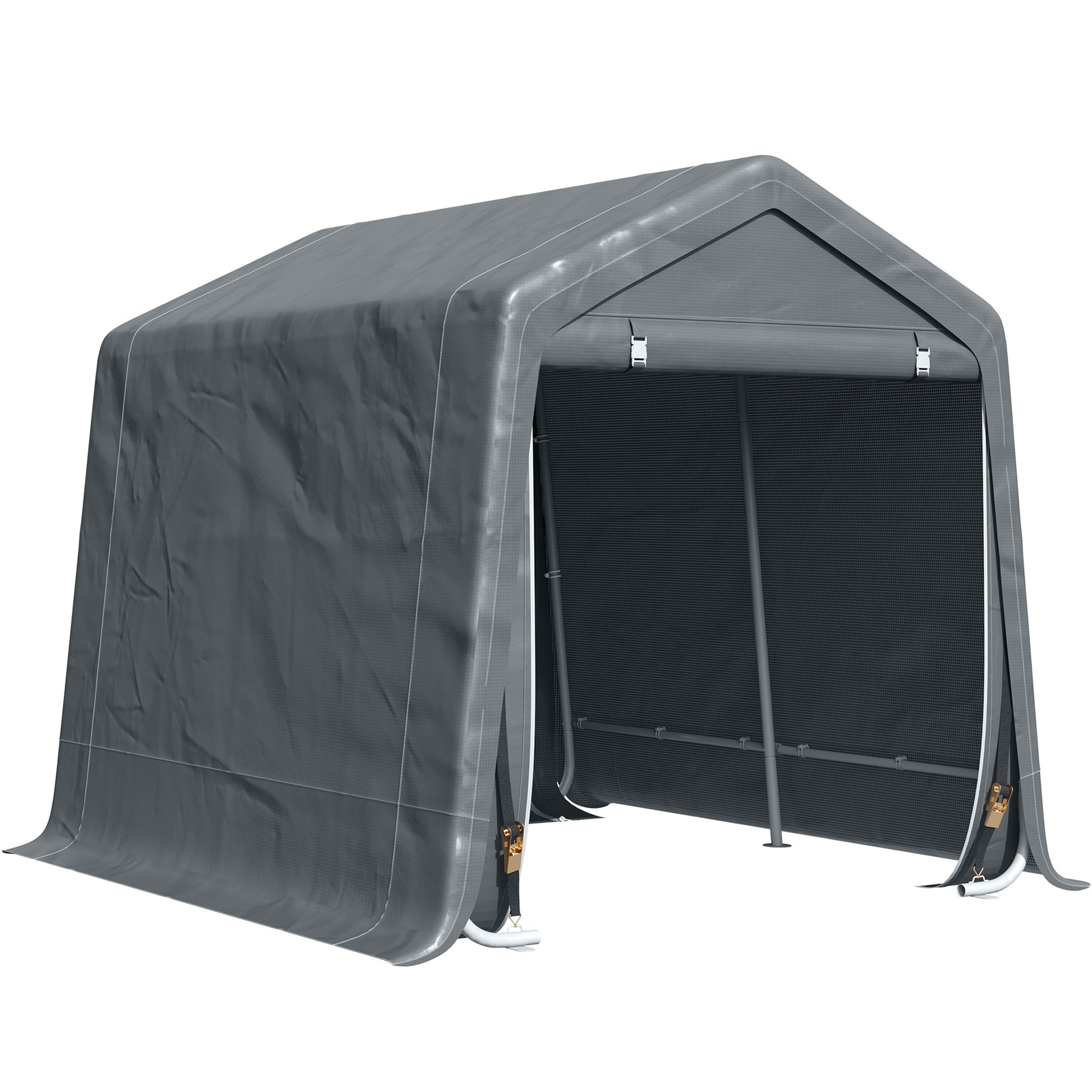 Outsunny Carpa de Jardín Exterior para Herramientas Bicicletas 2,8x2,4x2,4 m Cobertizo Exterior con 2 Puertas con Cremallera Impermeable Anti-UV Carpa para Jardín Gris