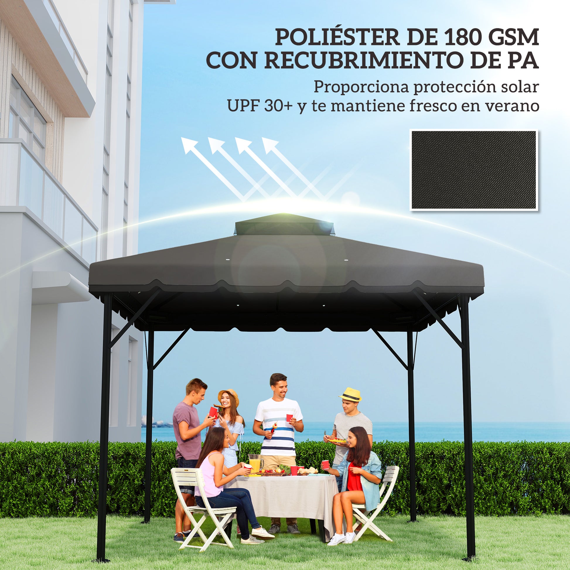 Outsunny Techo de Repuesto para Cenador, 3x3 m, Cubierta de Repuesto con Techo Doble, 8 Orificios de Drenaje y Protección UPF 30+, SOLO Toldo de Recambio para Pabellón Gazebo, Gris Claro