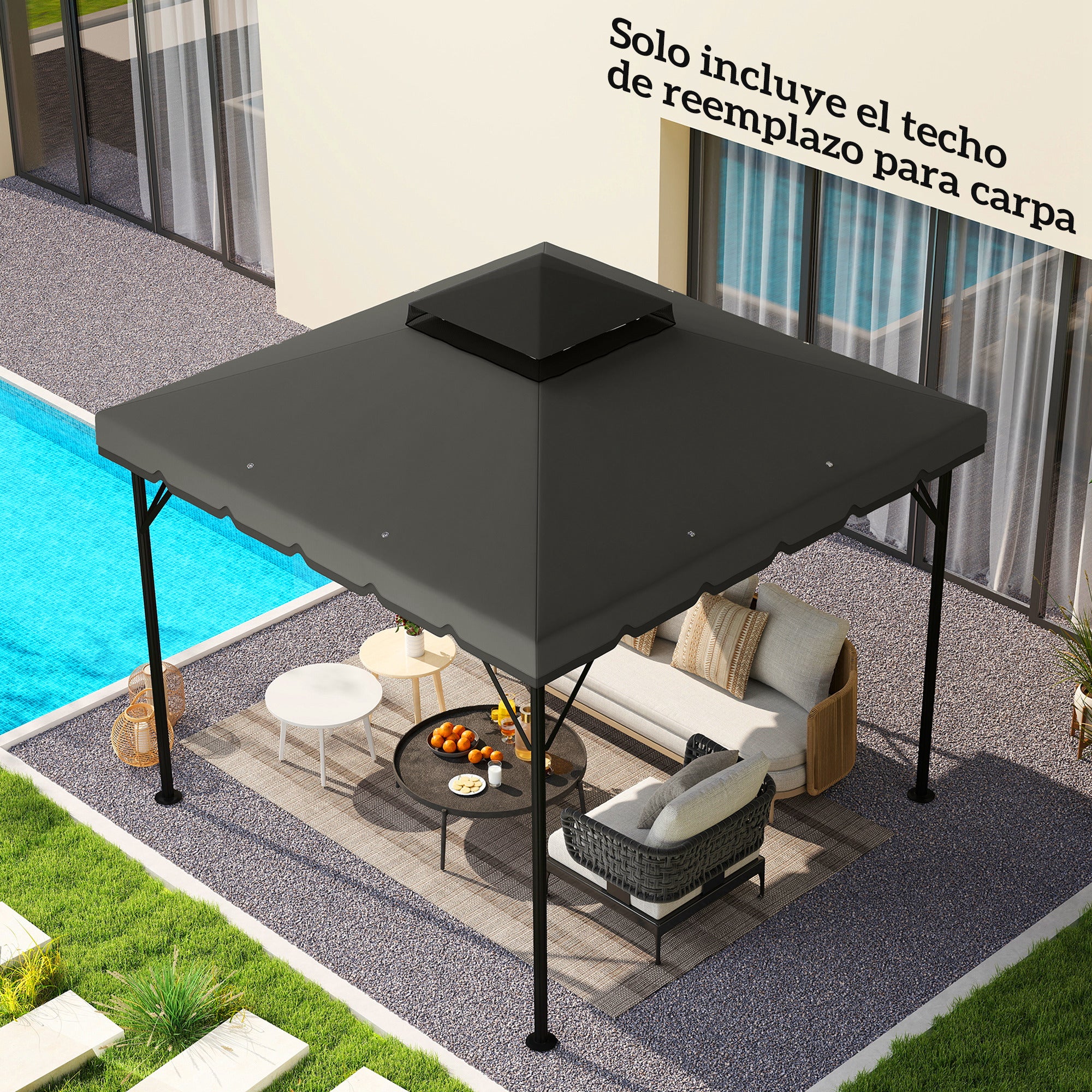 Outsunny Techo de Repuesto para Cenador, 3x3 m, Cubierta de Repuesto con Techo Doble, 8 Orificios de Drenaje y Protección UPF 30+, SOLO Toldo de Recambio para Pabellón Gazebo, Gris Claro