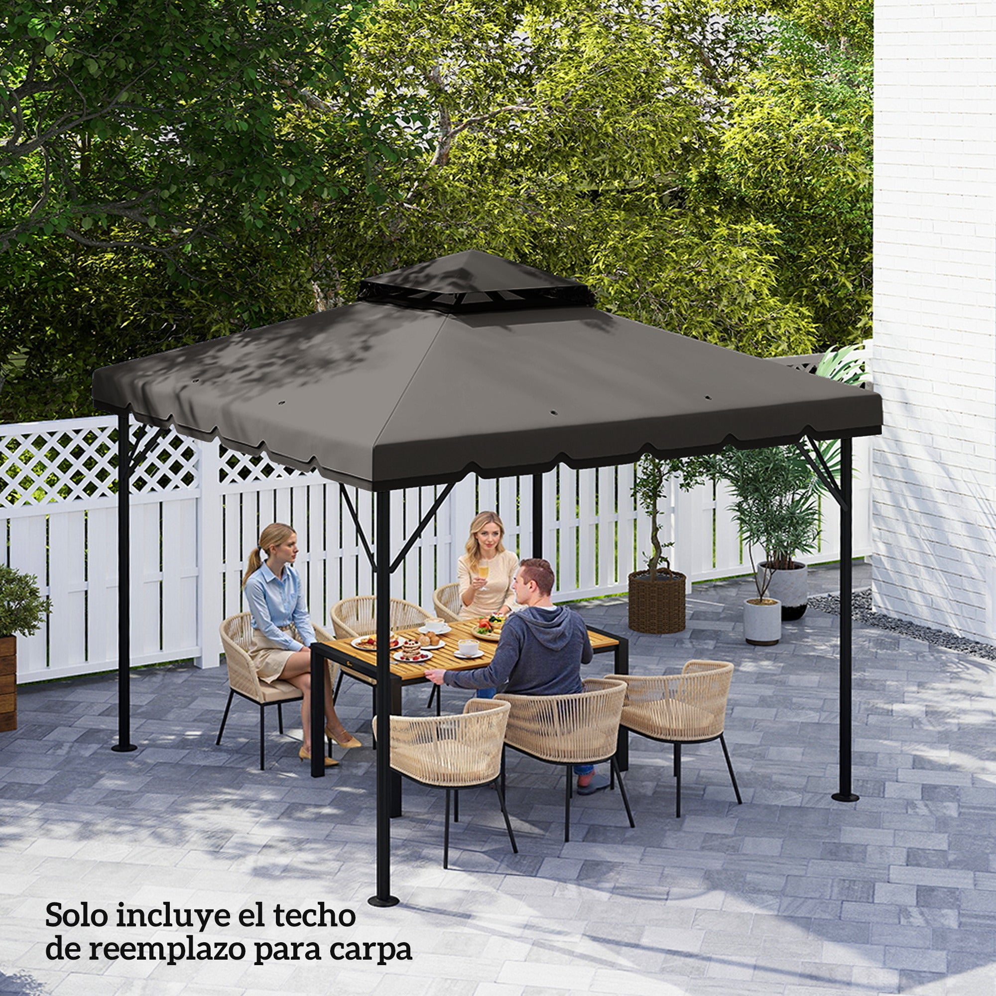 Outsunny Techo de Repuesto para Cenador, 3x3 m, Cubierta de Repuesto con Techo Doble, 8 Orificios de Drenaje y Protección UPF 30+, SOLO Toldo de Recambio para Pabellón Gazebo, Gris Claro