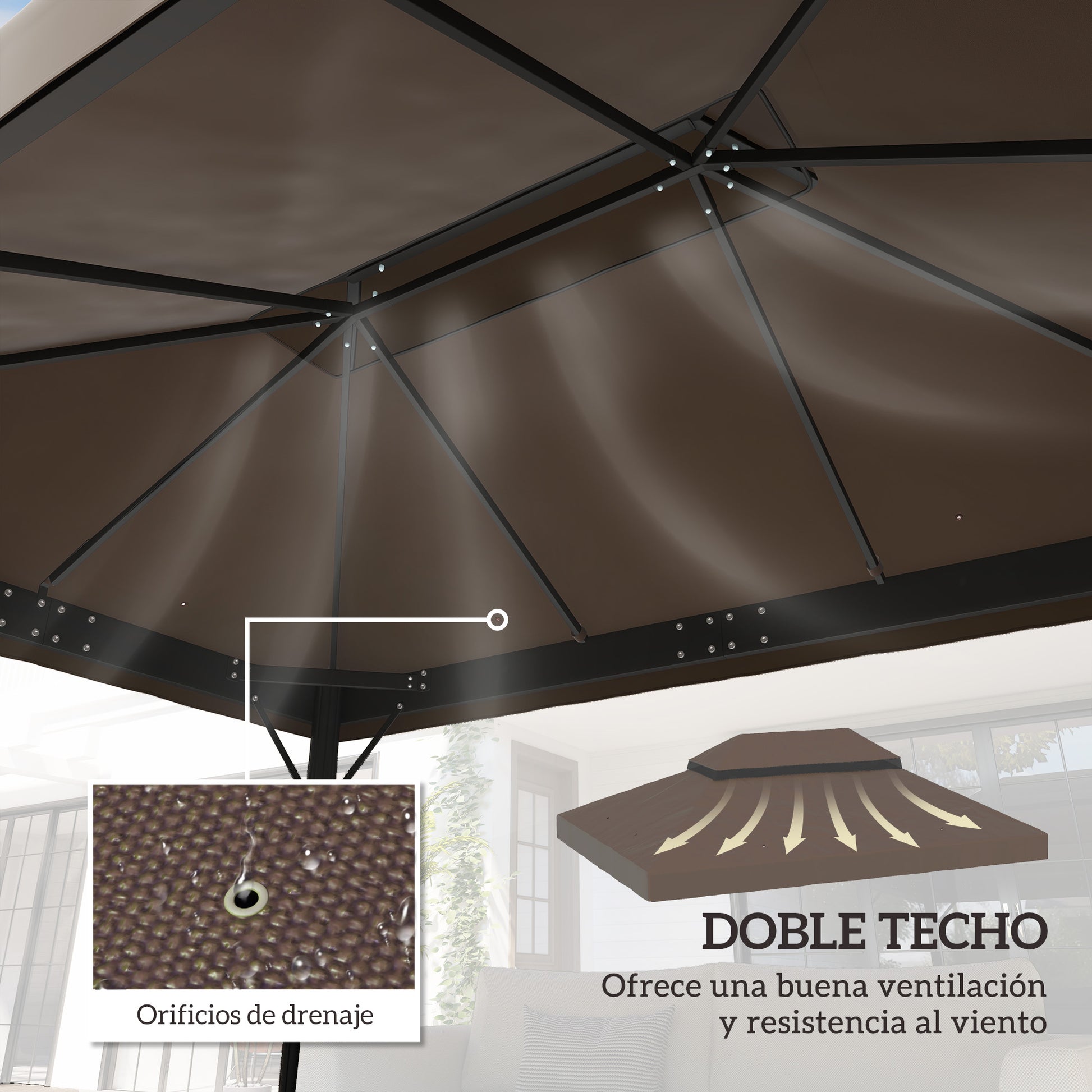 Outsunny Techo de Repuesto para Cenador 4x3 m Cubierta de Repuesto con Techo Doble con Mosquitera Protección UV 30+ Toldo de Recambio para Pabellón Gazebo Café