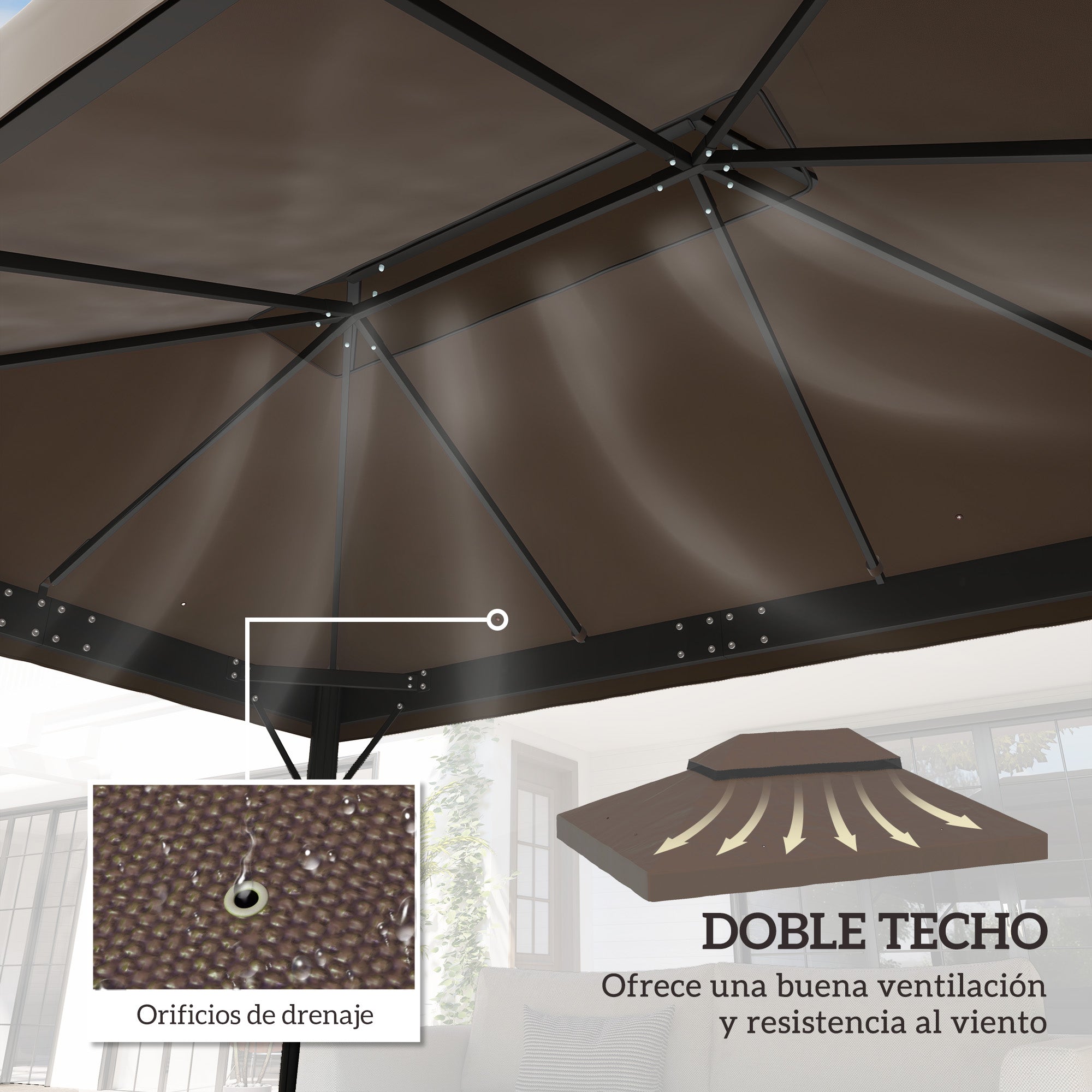 Outsunny Techo de Repuesto para Cenador 4x3 m Cubierta de Repuesto con Techo Doble con Mosquitera Protección UV 30+ Toldo de Recambio para Pabellón Gazebo Café