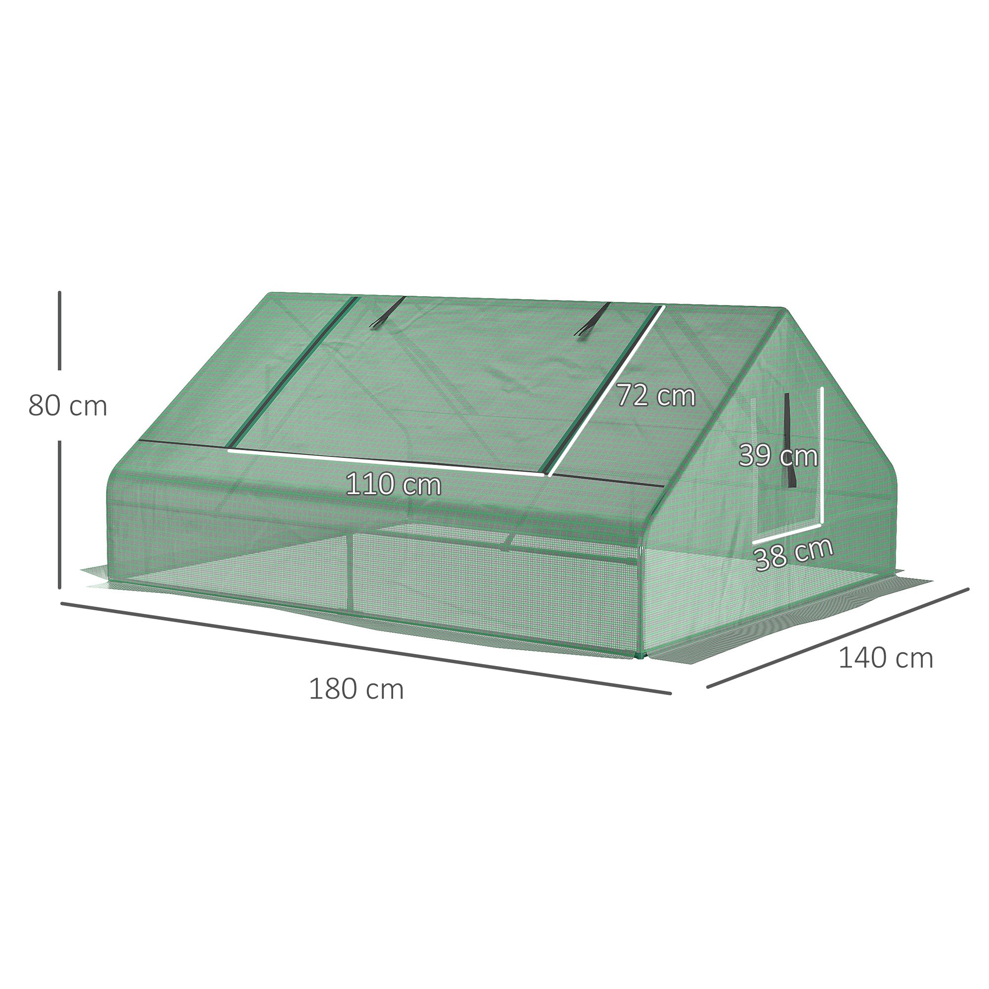Outsunny Invernadero de Exterior, 180x140x80 cm, Invernadero Pequeño con 4 Ventanas Enrollables de Malla, Marco de Acero y Cubierta PE 140g/㎡ Anti-UV para Jardin, Cultivos, Plantas, Verde