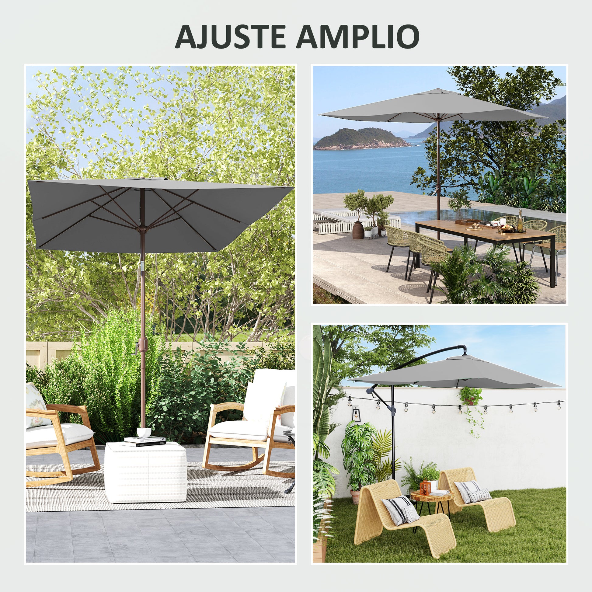 Outsunny Toldo de Recambio de Sombrilla de 3x2 m Toldo de Repuesto para Sombrilla de Patio con Ventilación Superior Protección UV 50+ Cubierta de Repuesto para Parasol para Exteriores Gris Claro