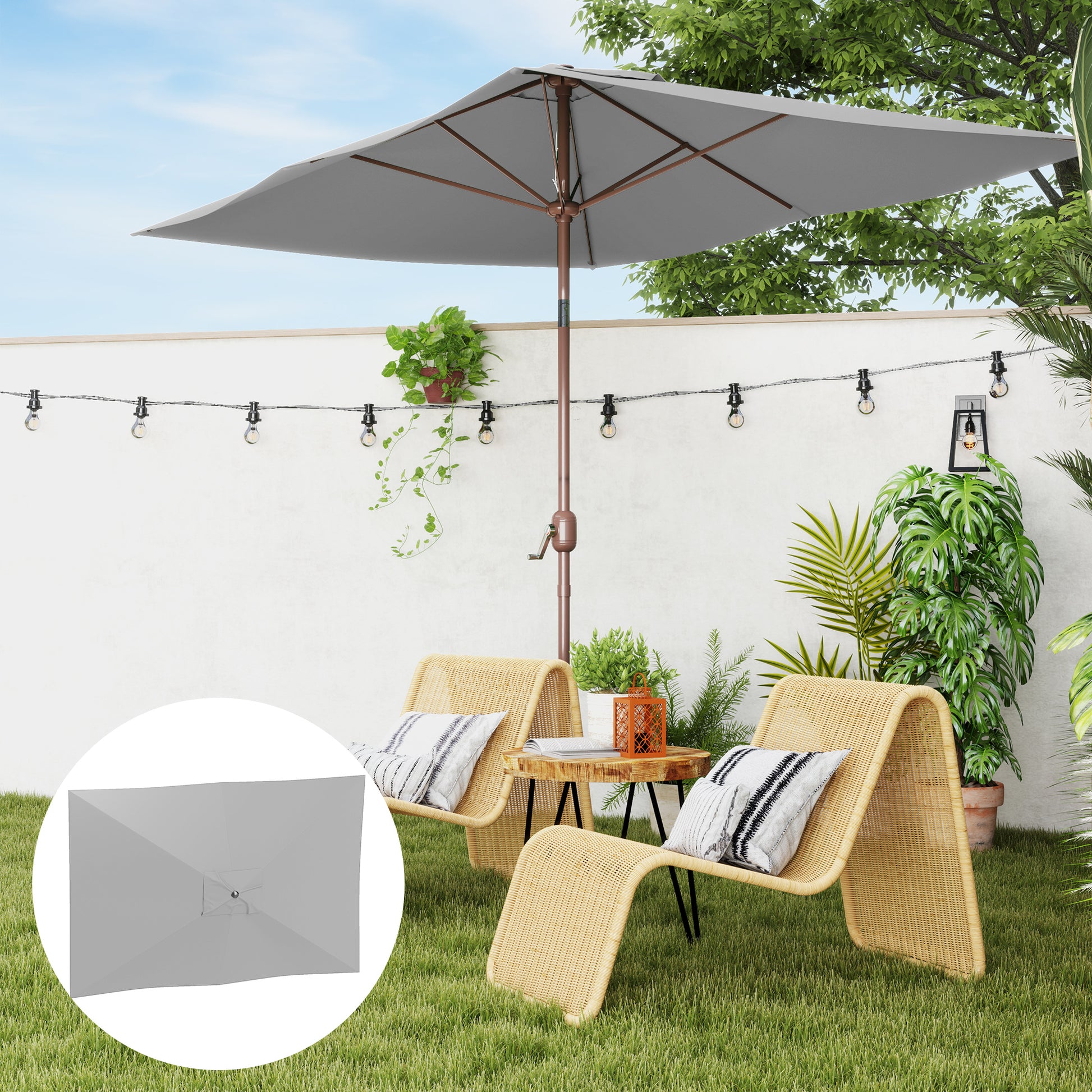 Outsunny Toldo de Recambio de Sombrilla de 3x2 m Toldo de Repuesto para Sombrilla de Patio con Ventilación Superior Protección UV 50+ Cubierta de Repuesto para Parasol para Exteriores Gris Claro