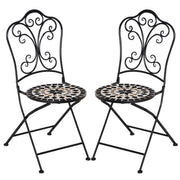 Outsunny Set de 2 Sillas de Jardín Plegables con Asiento de Mosaico Cerámico y Marco de Metal Carga 120 kg para Bistró Terraza Patio Exterior 40x50x92 cm Negro