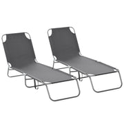 Outsunny Conjunto de 2 Tumbonas Plegables Tumbonas de Jardín con Respaldo Ajustable en 5 Posiciones Carga 120 kg para Terraza Piscina Playa 187x55x24 cm Gris