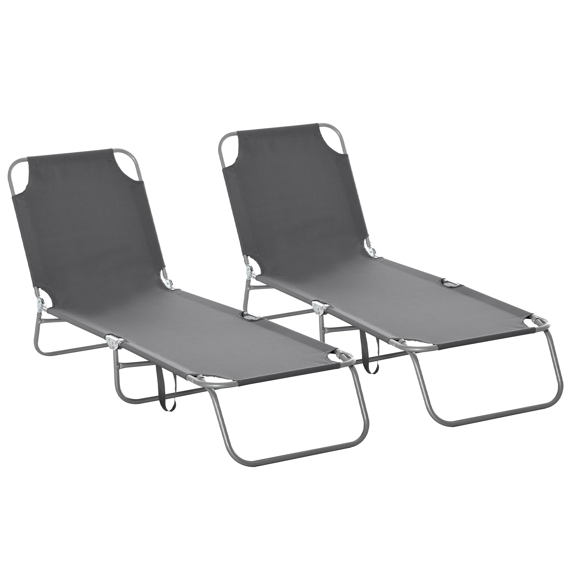 Outsunny Conjunto de 2 Tumbonas Plegables Tumbonas de Jardín con Respaldo Ajustable en 5 Posiciones Carga 120 kg para Terraza Piscina Playa 187x55x24 cm Gris