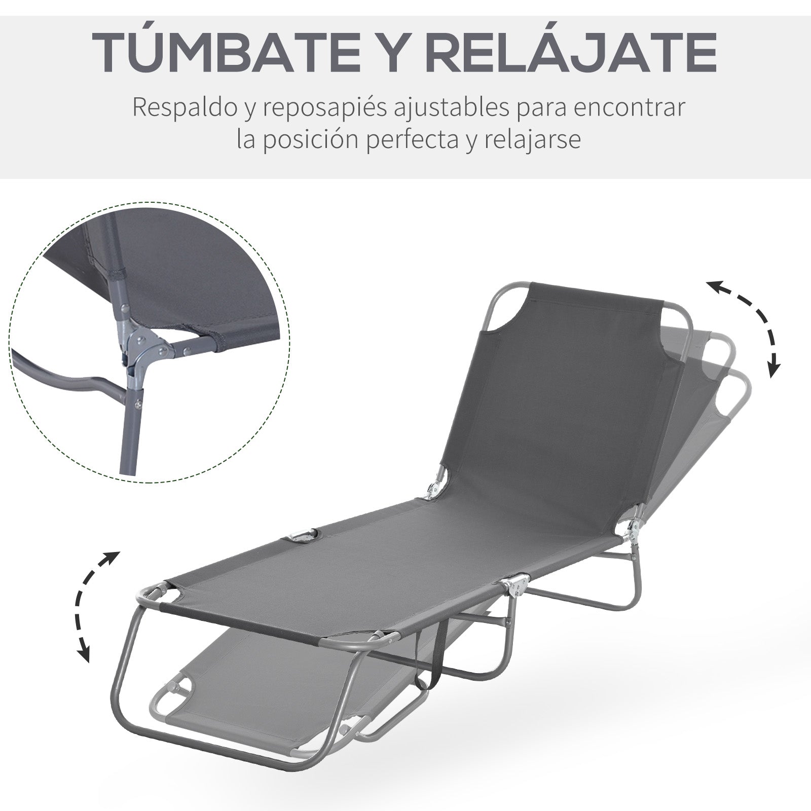 Outsunny Conjunto de 2 Tumbonas Plegables Tumbonas de Jardín con Respaldo Ajustable en 5 Posiciones Carga 120 kg para Terraza Piscina Playa 187x55x24 cm Gris