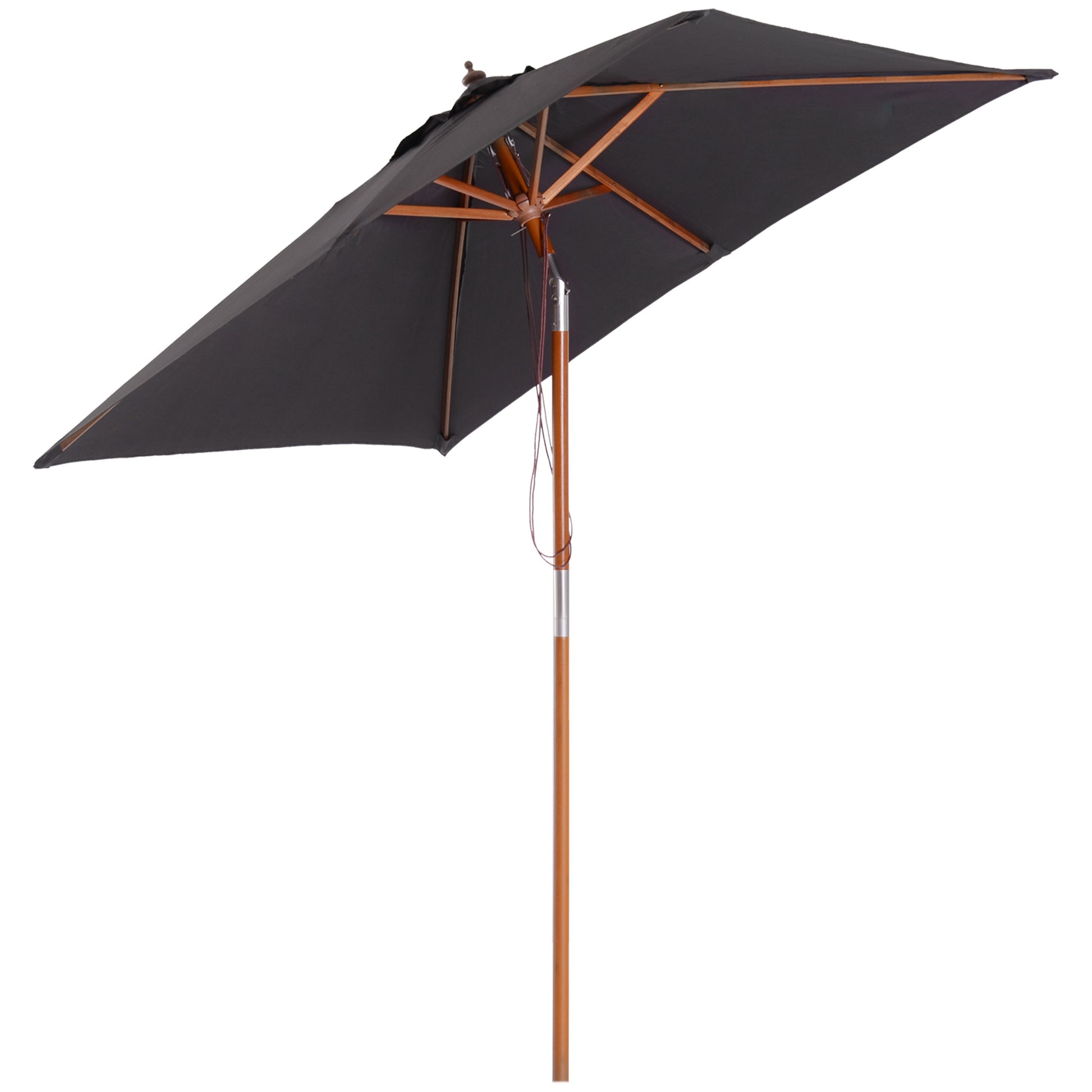 Outsunny Sombrilla Terraza Exterior 200x150 cm Sombrilla de Jardín Rectangular con Ángulo Ajustable Mástil de Madera y Manivela Parasol para Patio Terraza Gris Oscuro