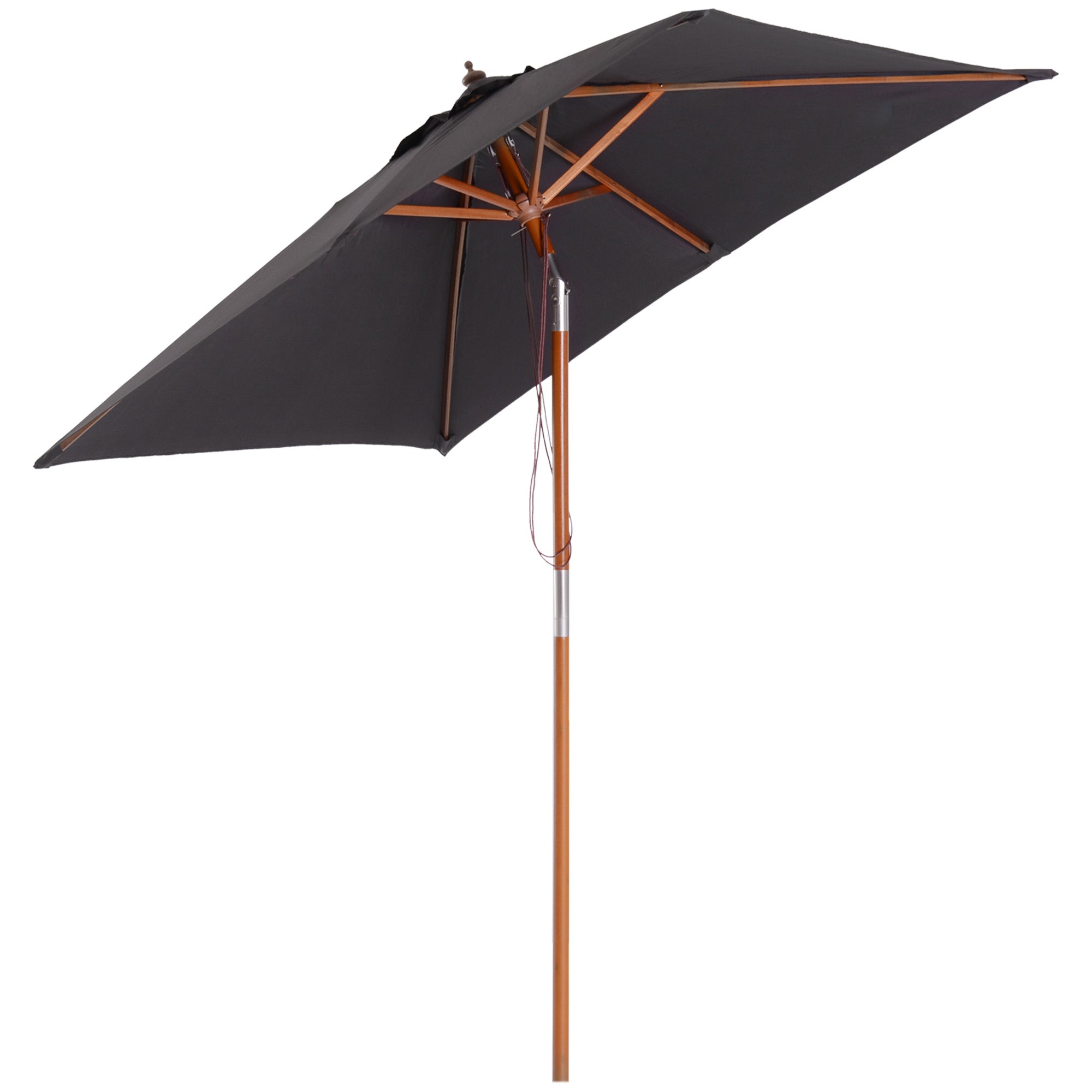 Outsunny Sombrilla Terraza Exterior 200x150 cm Sombrilla de Jardín Rectangular con Ángulo Ajustable Mástil de Madera y Manivela Parasol para Patio Terraza Gris Oscuro