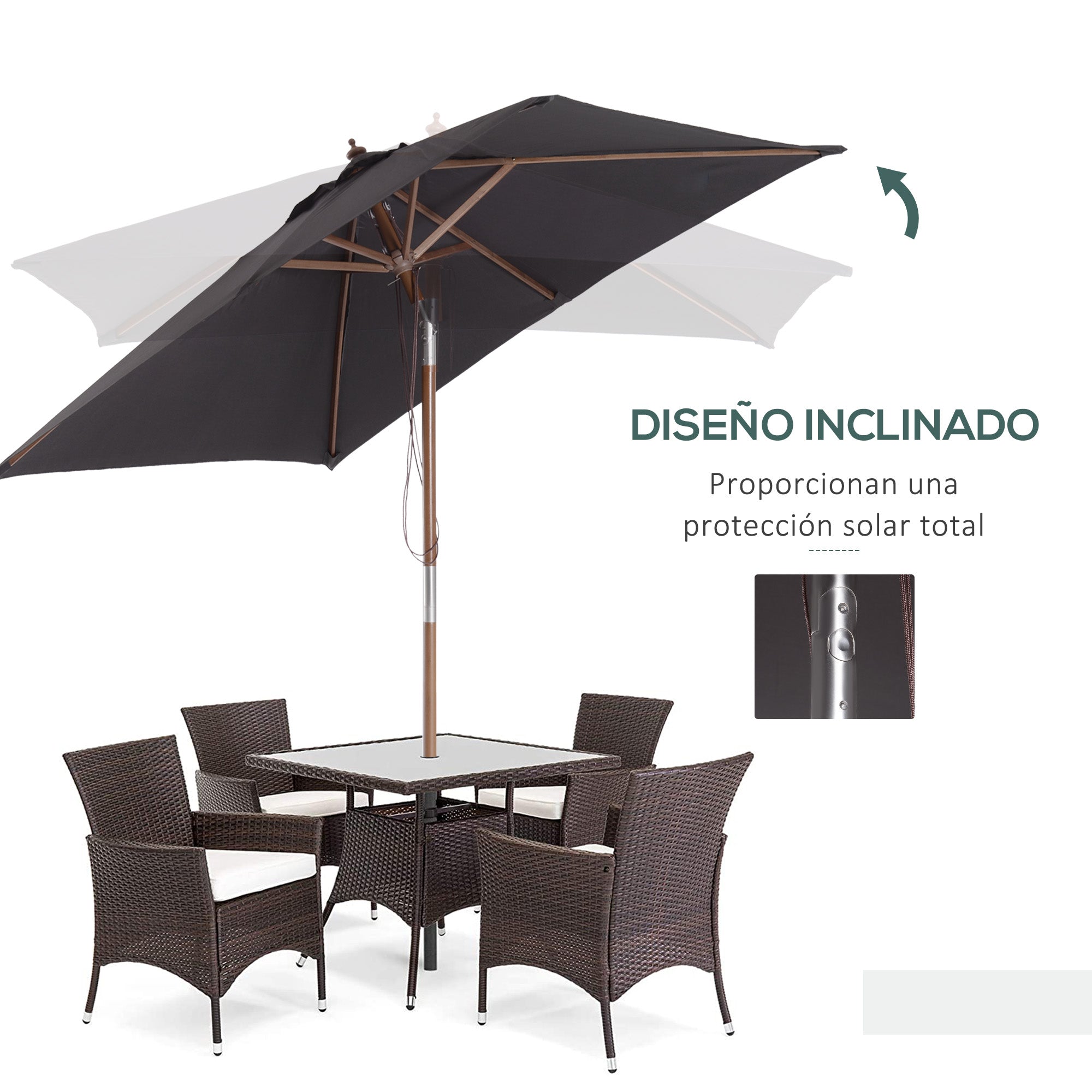 Outsunny Sombrilla Terraza Exterior 200x150 cm Sombrilla de Jardín Rectangular con Ángulo Ajustable Mástil de Madera y Manivela Parasol para Patio Terraza Gris Oscuro