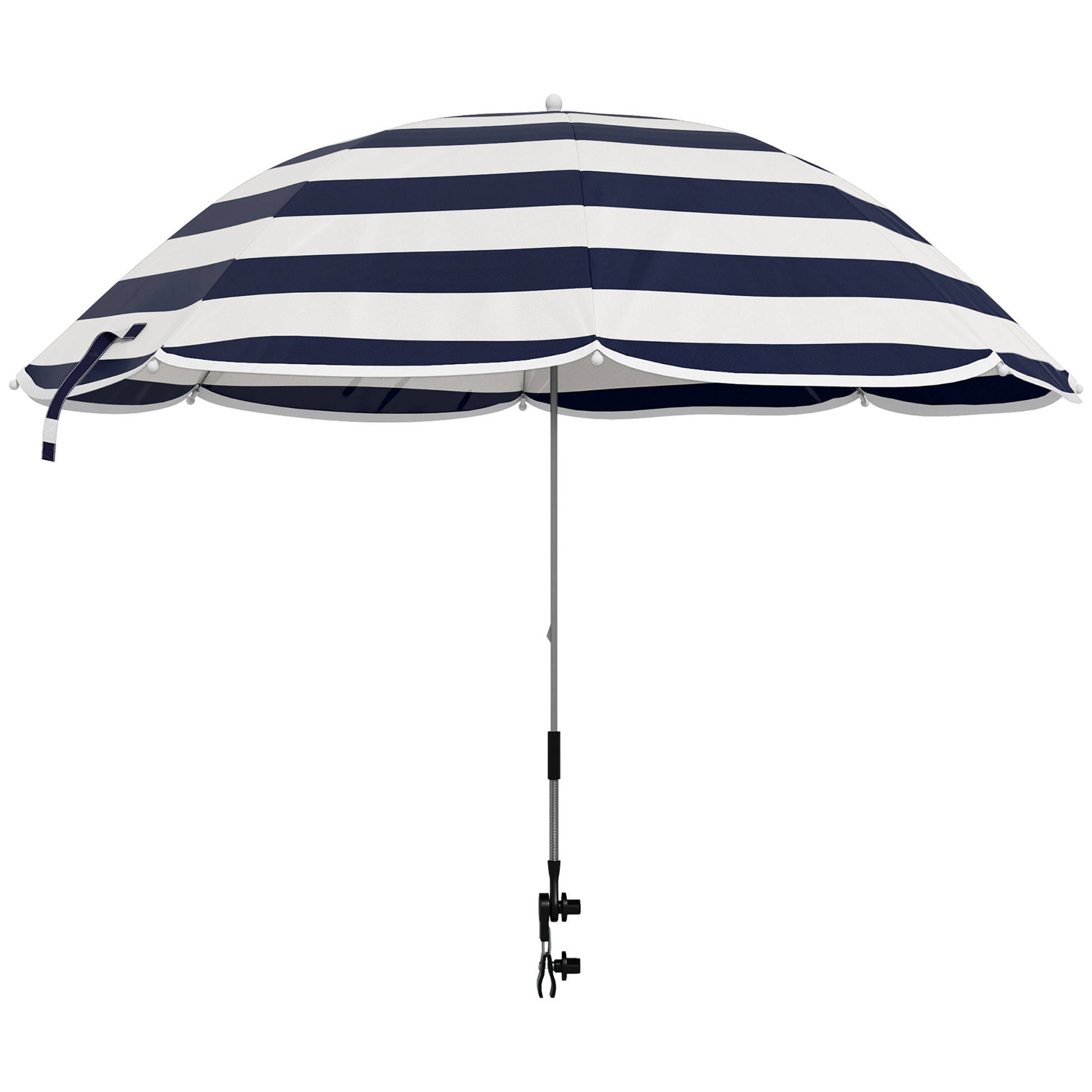 Outsunny Sombrilla Playa para Silla Ø103x97,5 cm Parasol para Terraza con Abrazadera Techo Ajustable Apertura Manual Anti-UV Impermeable Azul y Blanco