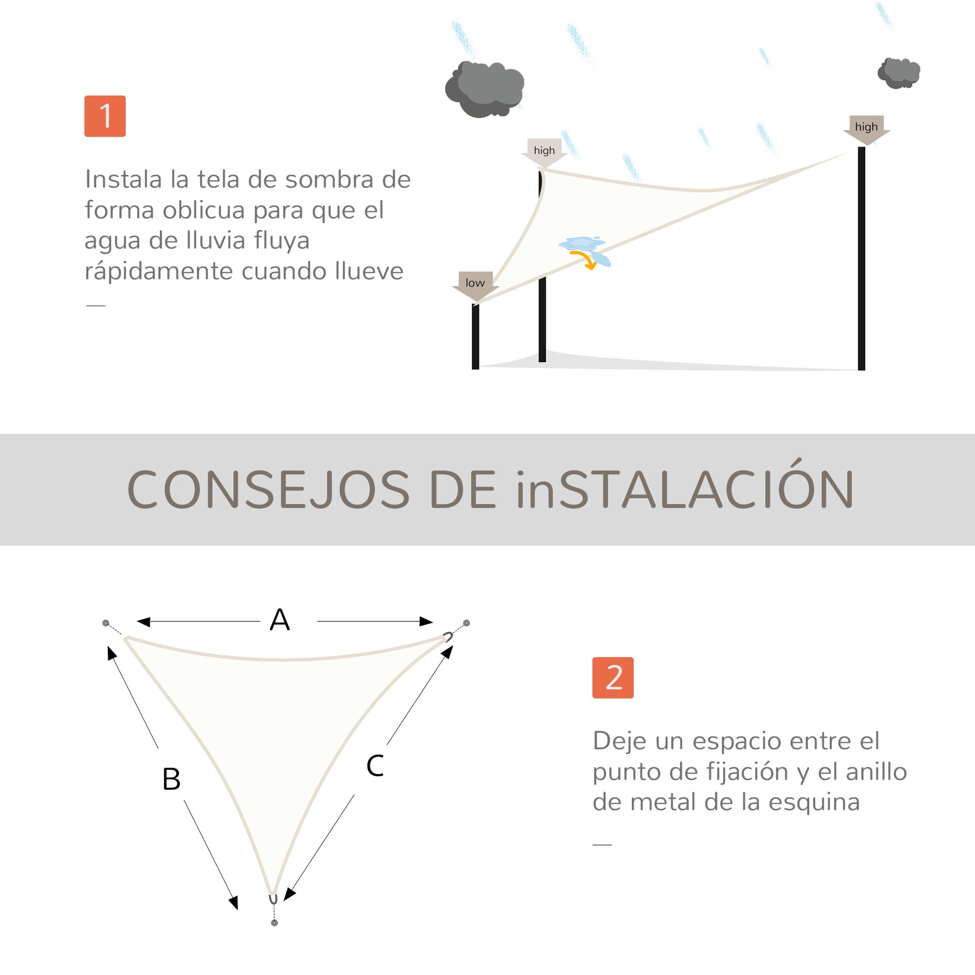 Outsunny Toldo vela color crema sombrilla parasol triangulo Tela de Poliéster jardin playa camping sombra (varios colores y medidas), medida 6x6x6 metros, color crema