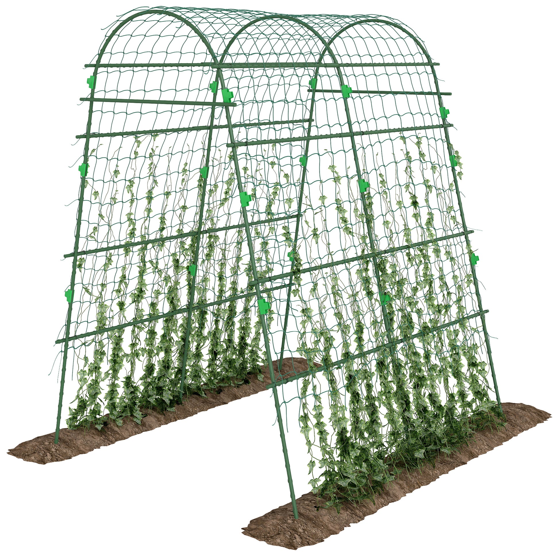 Outsunny Enrejado de Pepino 206 cm, Enrejado de Jardín de Arco para Plantas Trepadoras al Aire Libre, en Forma de U, con Estructura de Acero Recubierta de PE y Red, Soporte para Verduras, Frutas