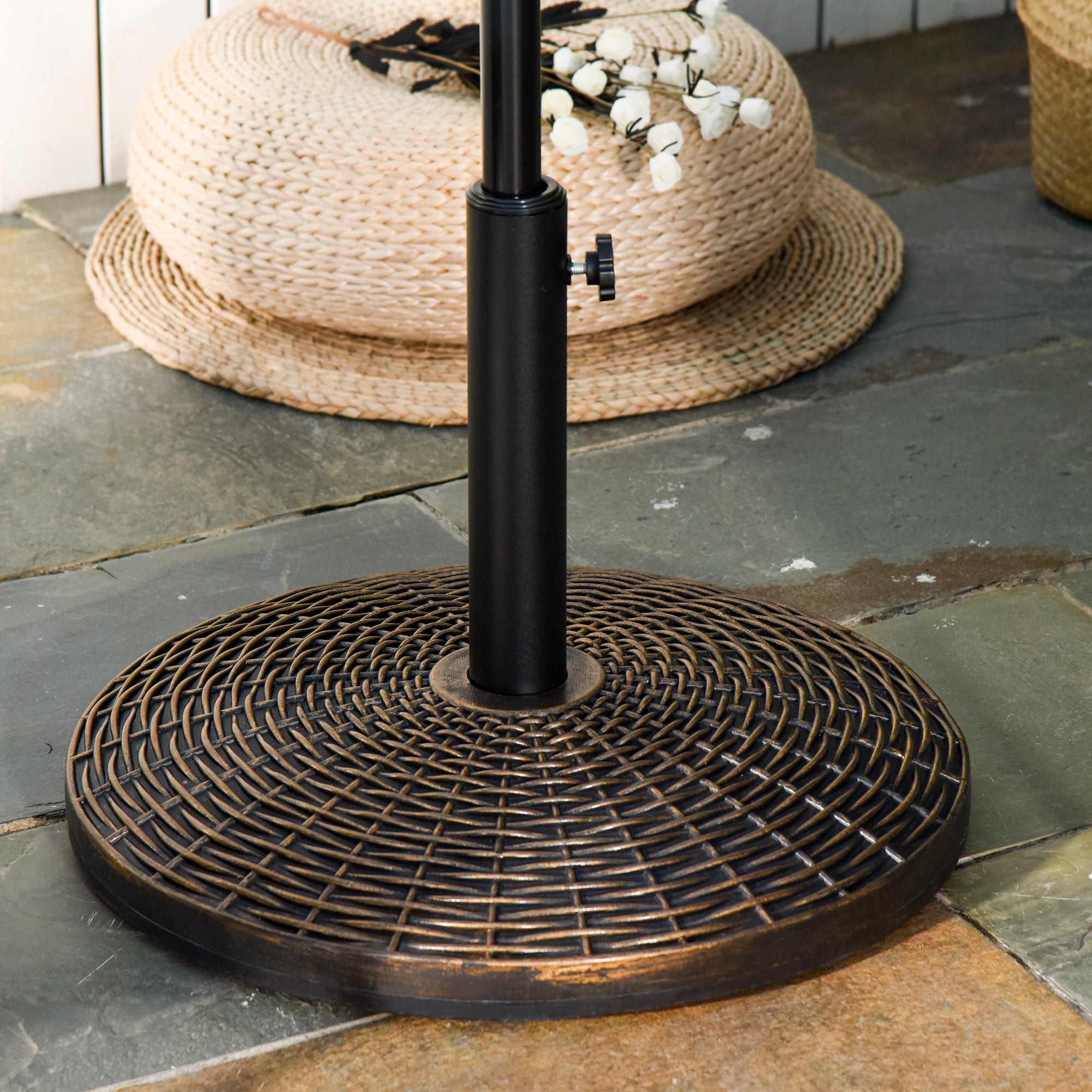 Outsunny Base de Sombrilla Ajustable Φ53x40 cm Universal Pie de Parasol de Cemento Soporte de Sombrilla Redondo Estilo Retro HDPE Patio Jardín Playa
