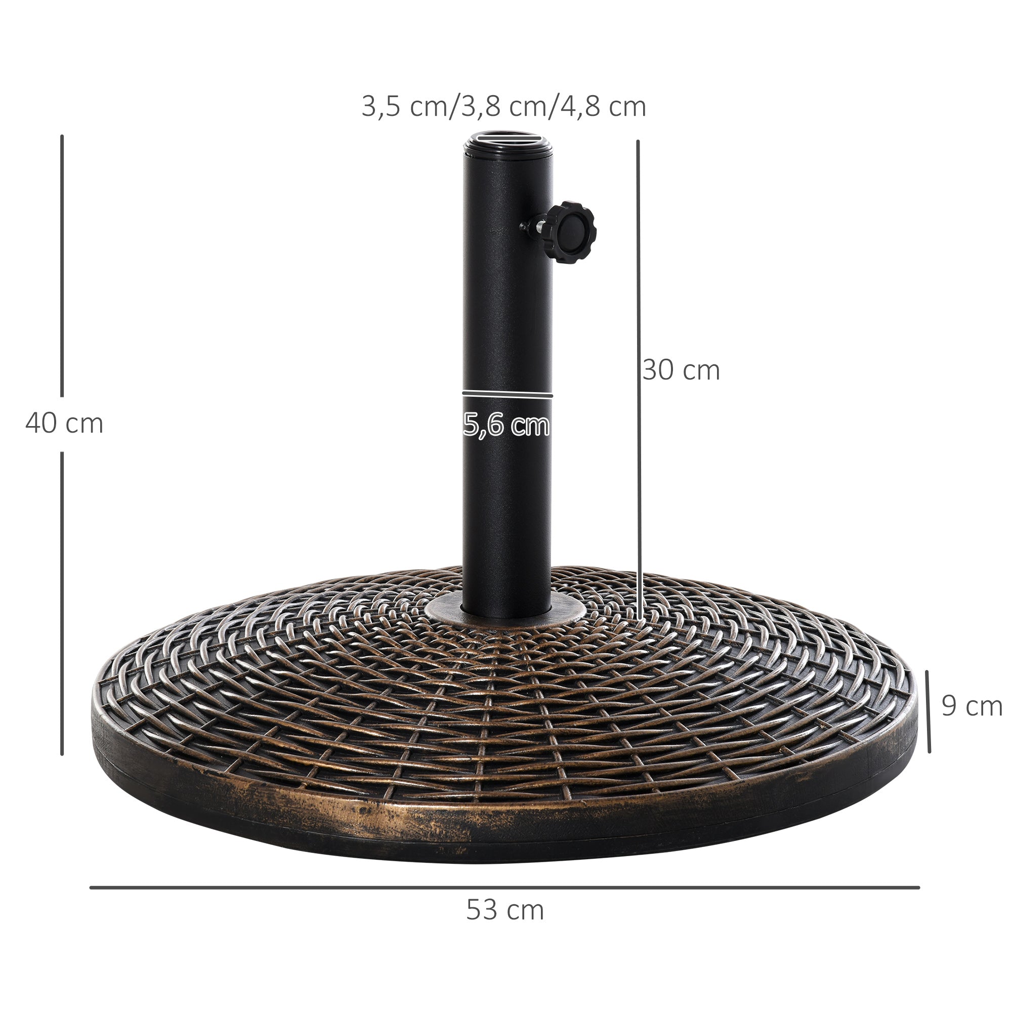 Outsunny Base de Sombrilla Ajustable Φ53x40 cm Universal Pie de Parasol de Cemento Soporte de Sombrilla Redondo Estilo Retro HDPE Patio Jardín Playa