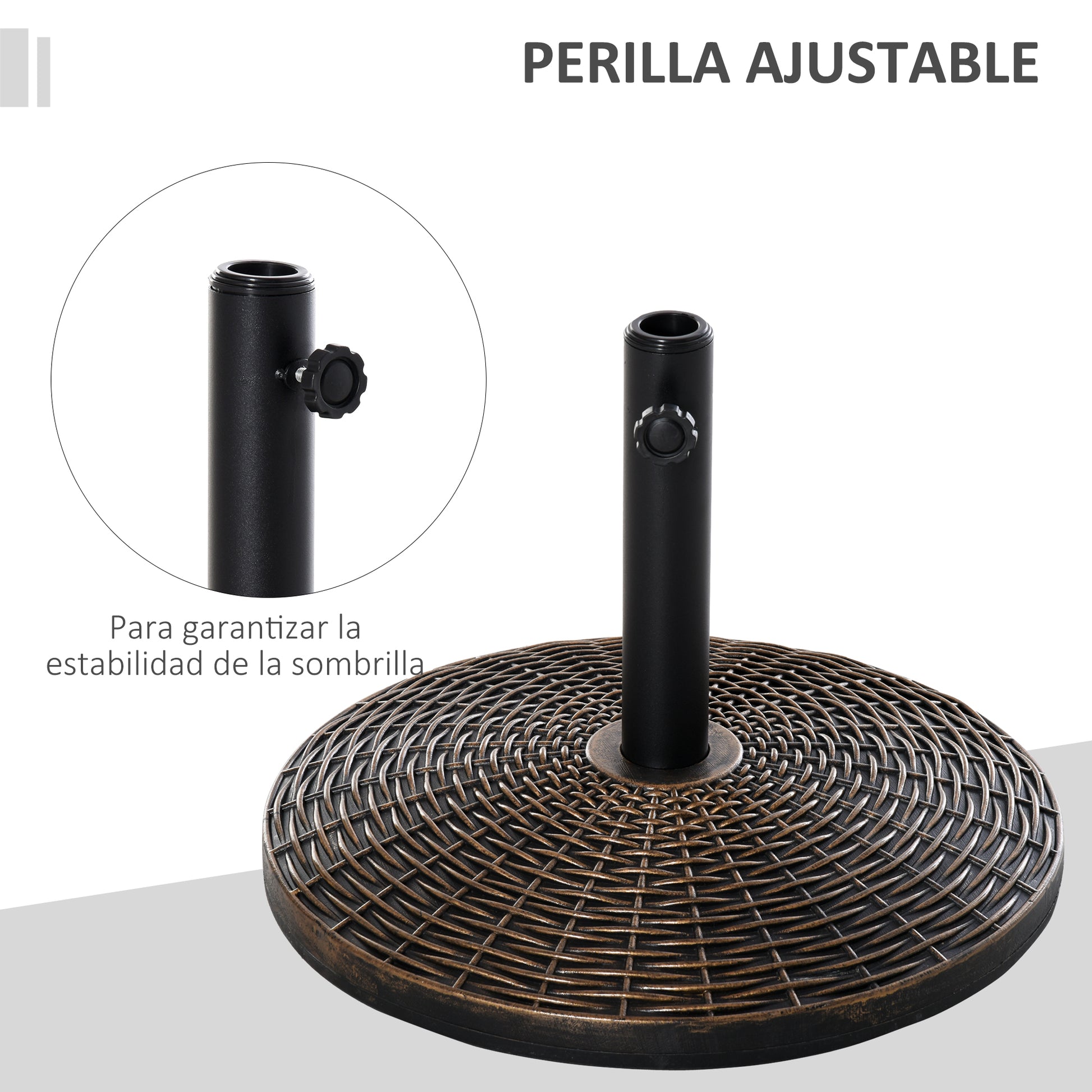 Outsunny Base de Sombrilla Ajustable Φ53x40 cm Universal Pie de Parasol de Cemento Soporte de Sombrilla Redondo Estilo Retro HDPE Patio Jardín Playa