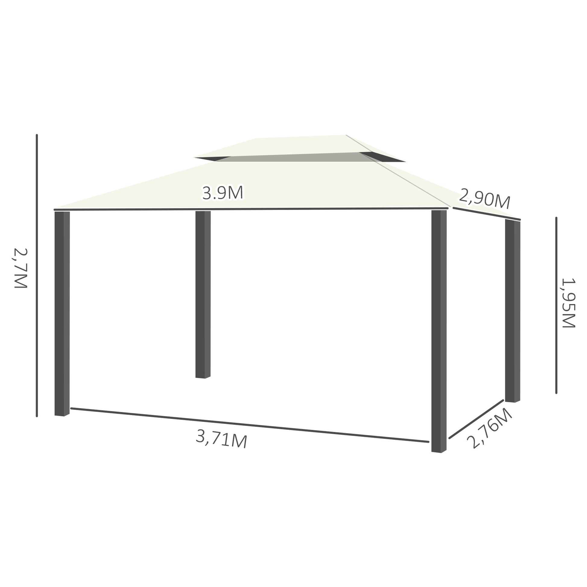 Outsunny Cenador para Jardín de Aluminio 4x3 m Pérgola de Jardín Gazebo con Doble Techo de Ventilación Paredes Laterales Anti-UV Mosquiteras Carpa para Exterior Terraza Patio Crema