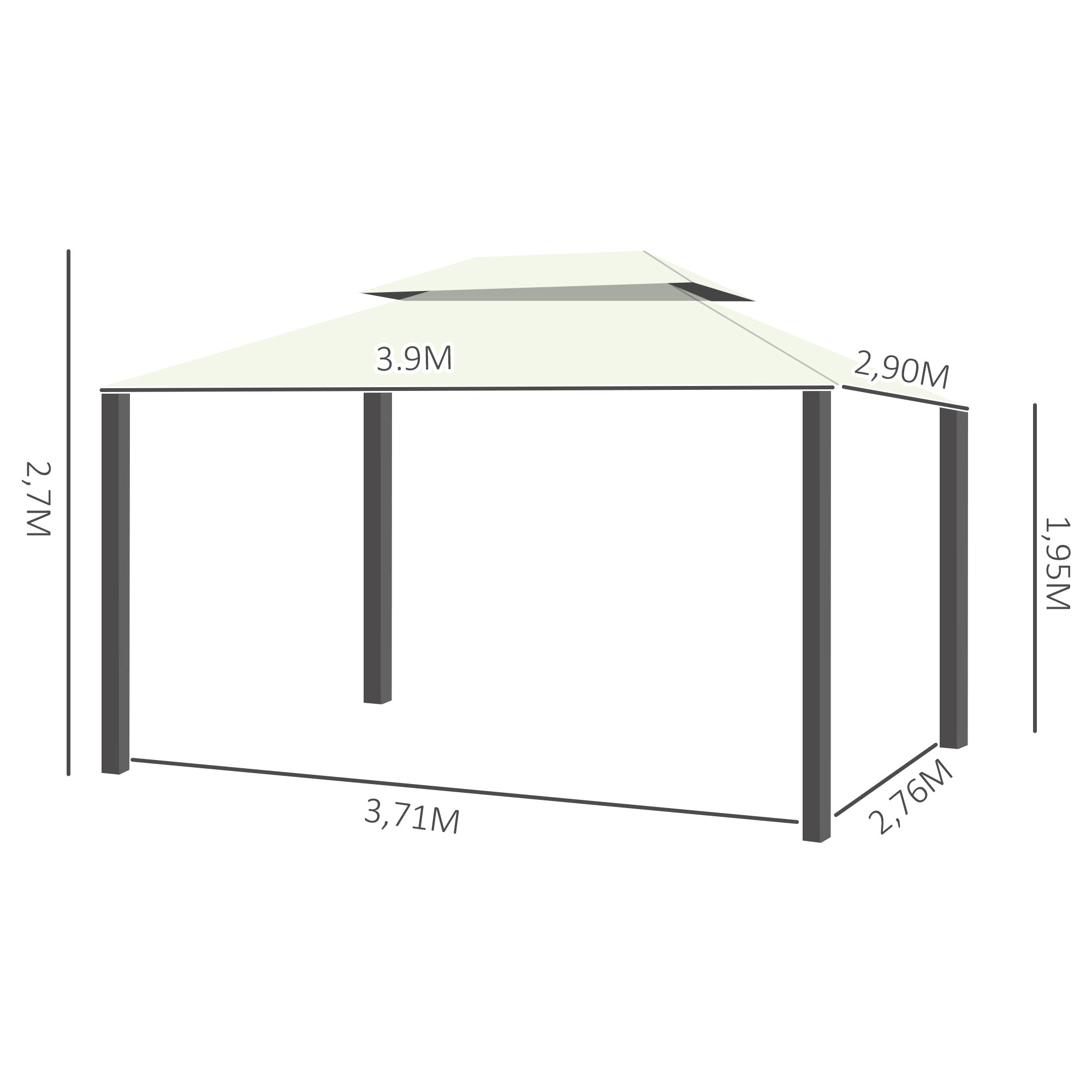 Outsunny Cenador para Jardín de Aluminio 4x3 m Pérgola de Jardín Gazebo con Doble Techo de Ventilación Paredes Laterales Anti-UV Mosquiteras Carpa para Exterior Terraza Patio Crema