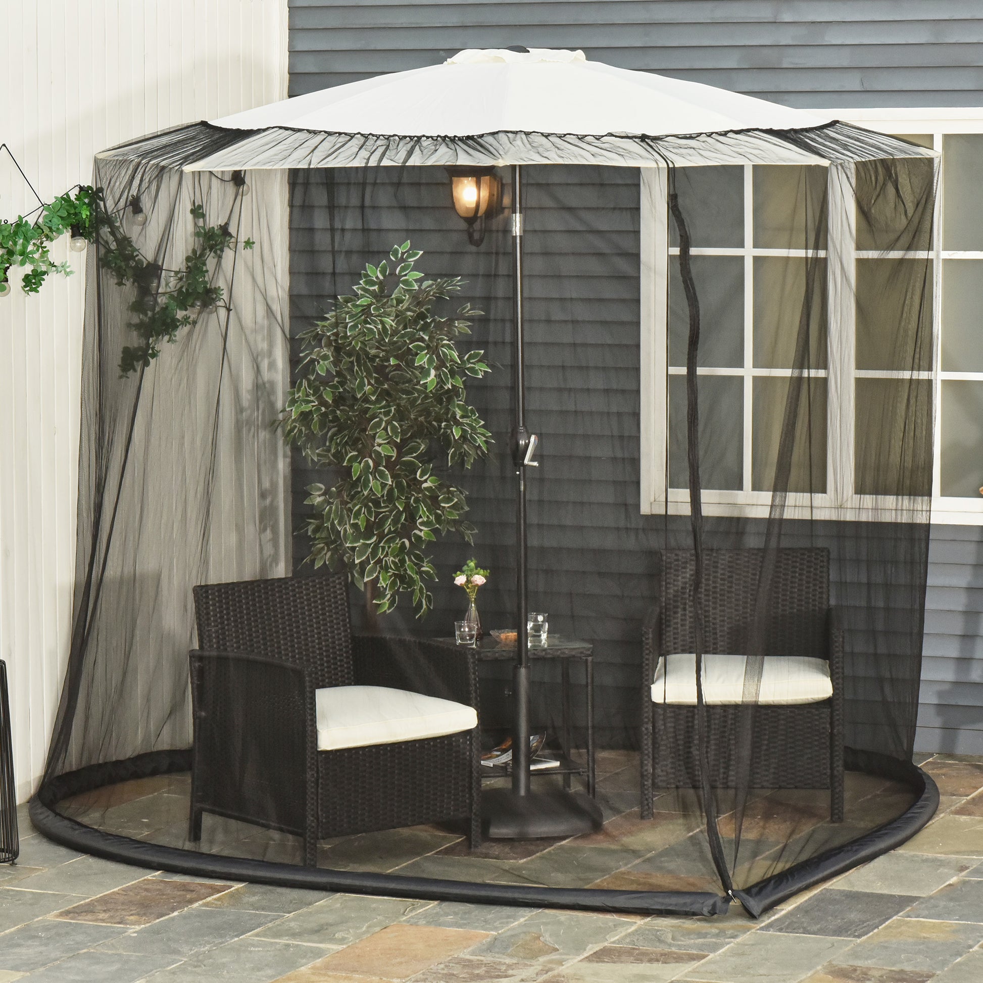 Outsunny Mosquitera para Sombrillas de Jardín Ø3 m Malla para Cubierta de Sombrilla con Cremallera y Tubo Rellenable de Agua para Terraza Balcón Exterior Negro