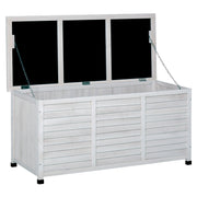 Outsunny Baúl de Almacenaje Exterior 284L Arcón de Jardín de Madera Impermeable con Tapa Abrible y Diseño Persiana 127x56x60 cm Blanco