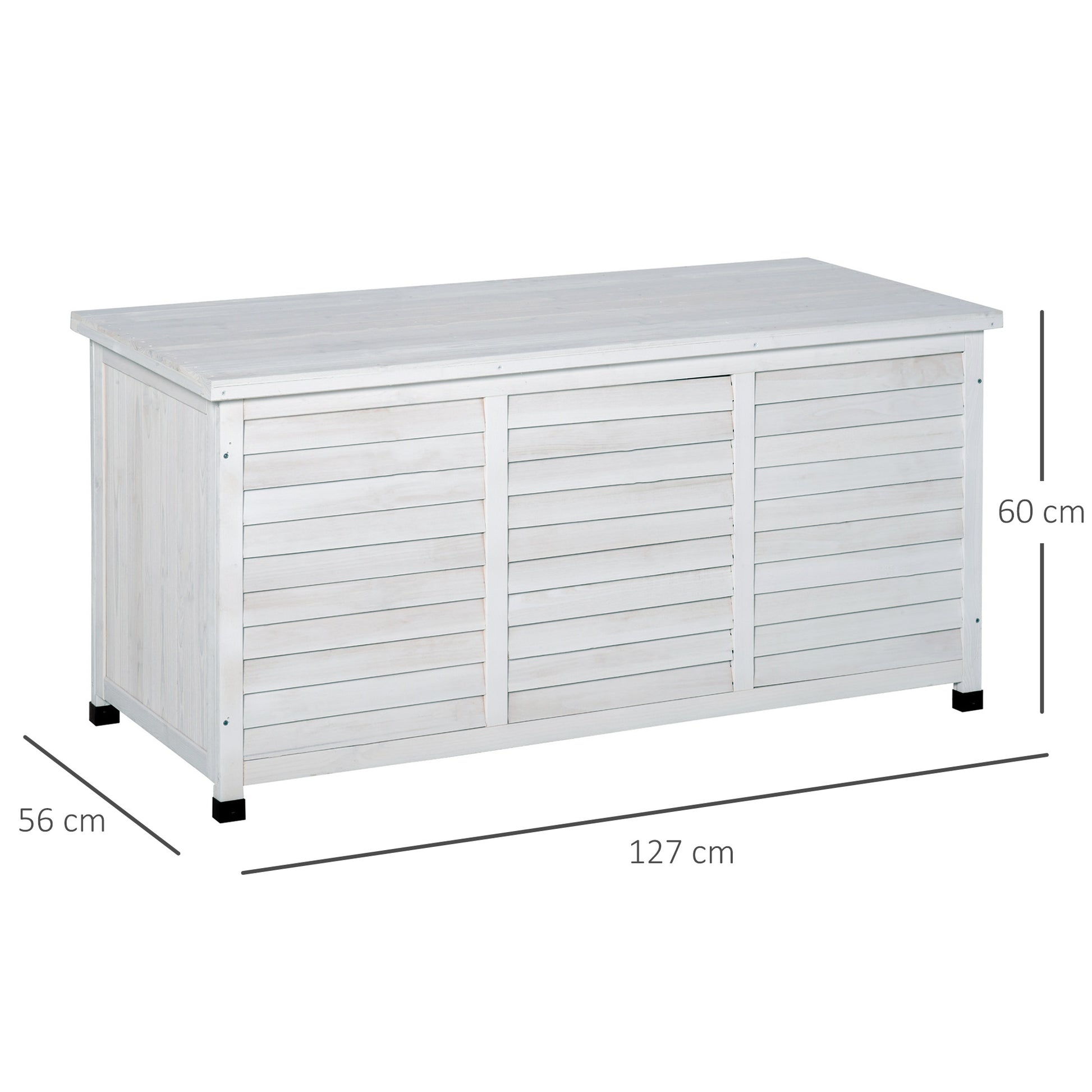 Outsunny Baúl de Almacenaje Exterior 284L Arcón de Jardín de Madera Impermeable con Tapa Abrible y Diseño Persiana 127x56x60 cm Blanco