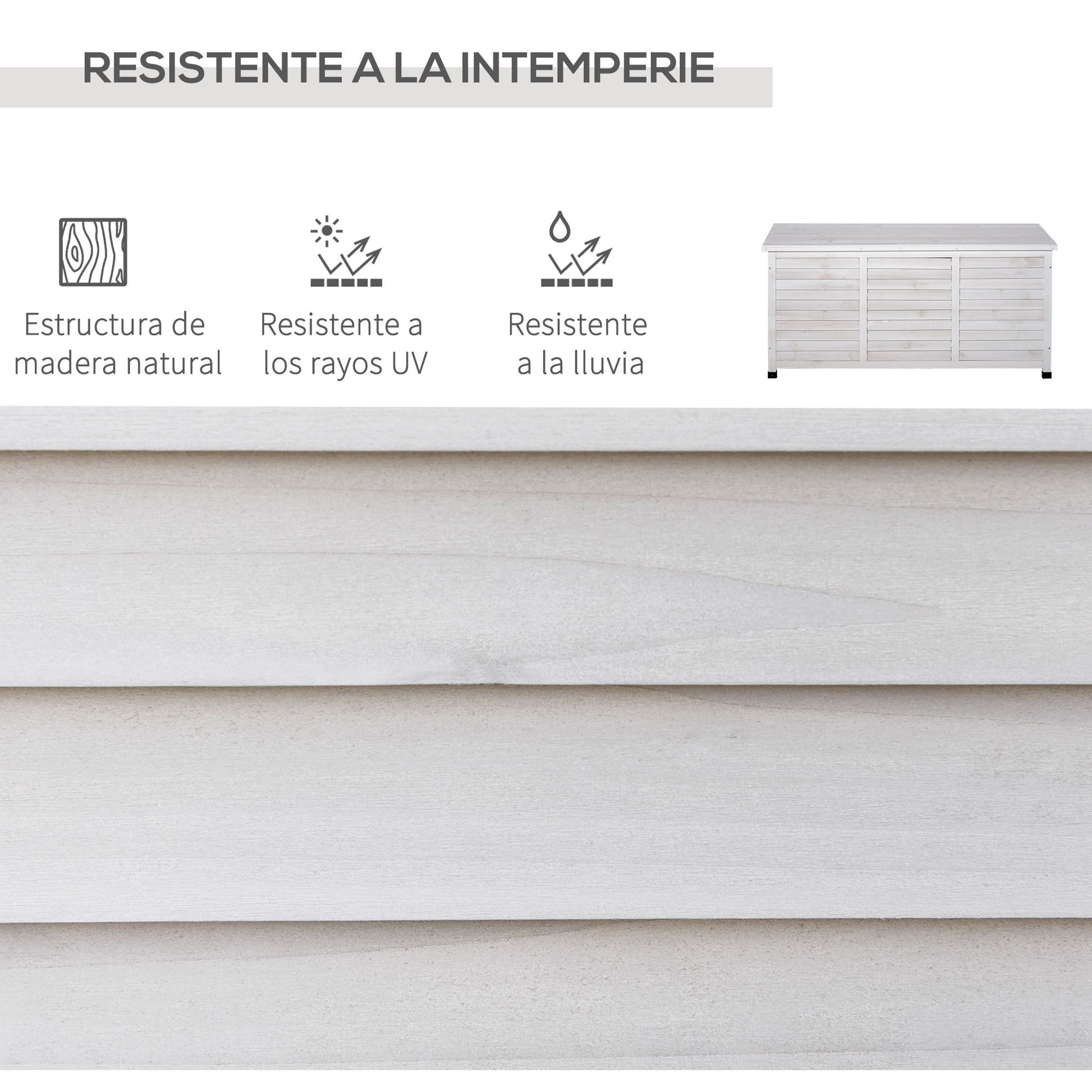 Outsunny Baúl de Almacenaje Exterior 284L Arcón de Jardín de Madera Impermeable con Tapa Abrible y Diseño Persiana 127x56x60 cm Blanco