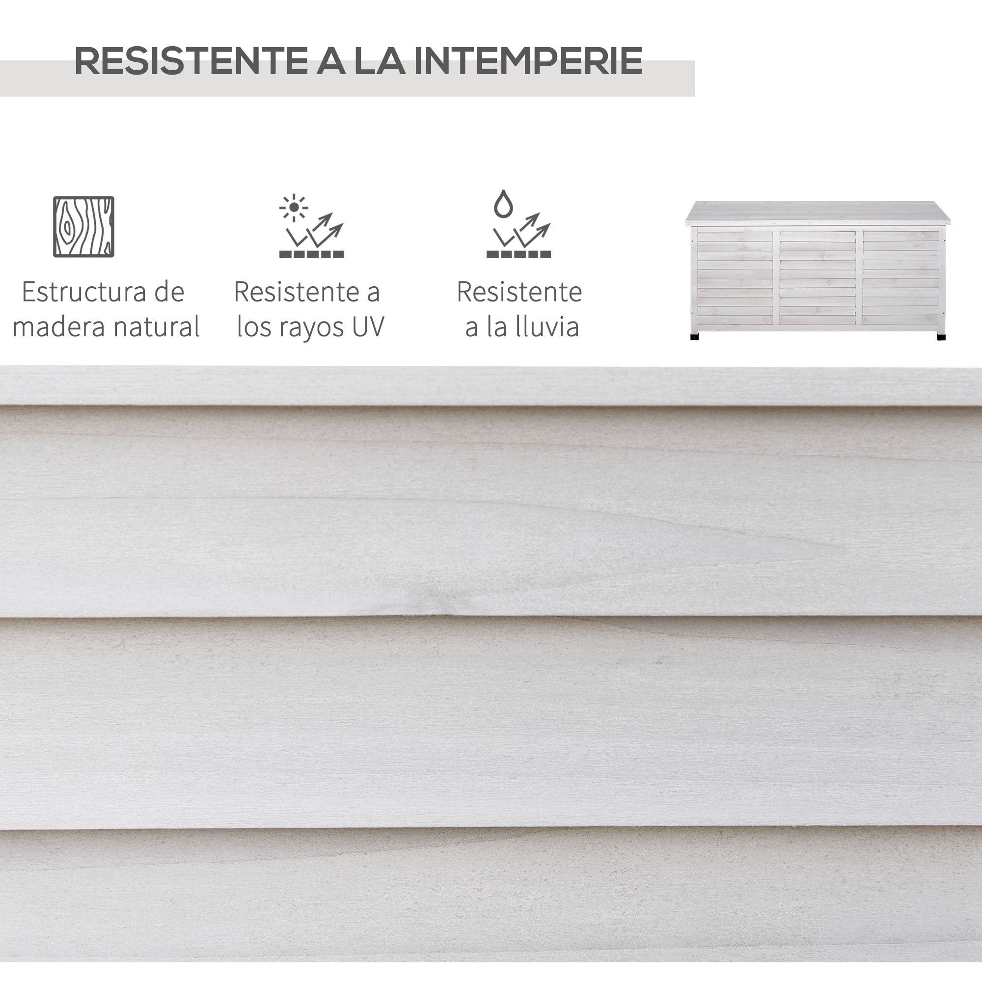 Outsunny Baúl de Almacenaje Exterior 284L Arcón de Jardín de Madera Impermeable con Tapa Abrible y Diseño Persiana 127x56x60 cm Blanco
