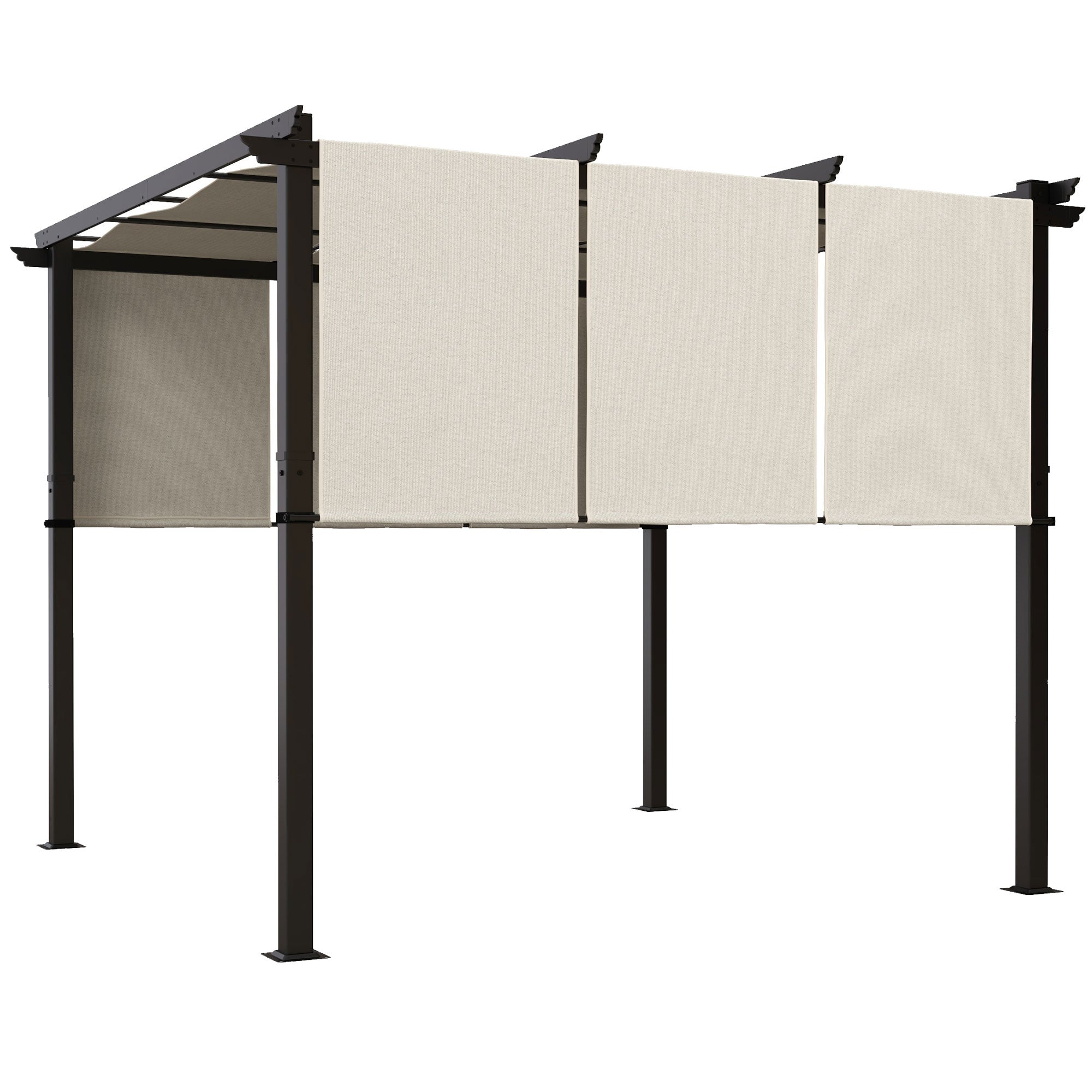 Outsunny Pérgola de Jardín 3x3 m Cenador para Exterior con Techo Retráctil Marco de Acero Impermeable y Anti-UV para Terraza Patio Beige