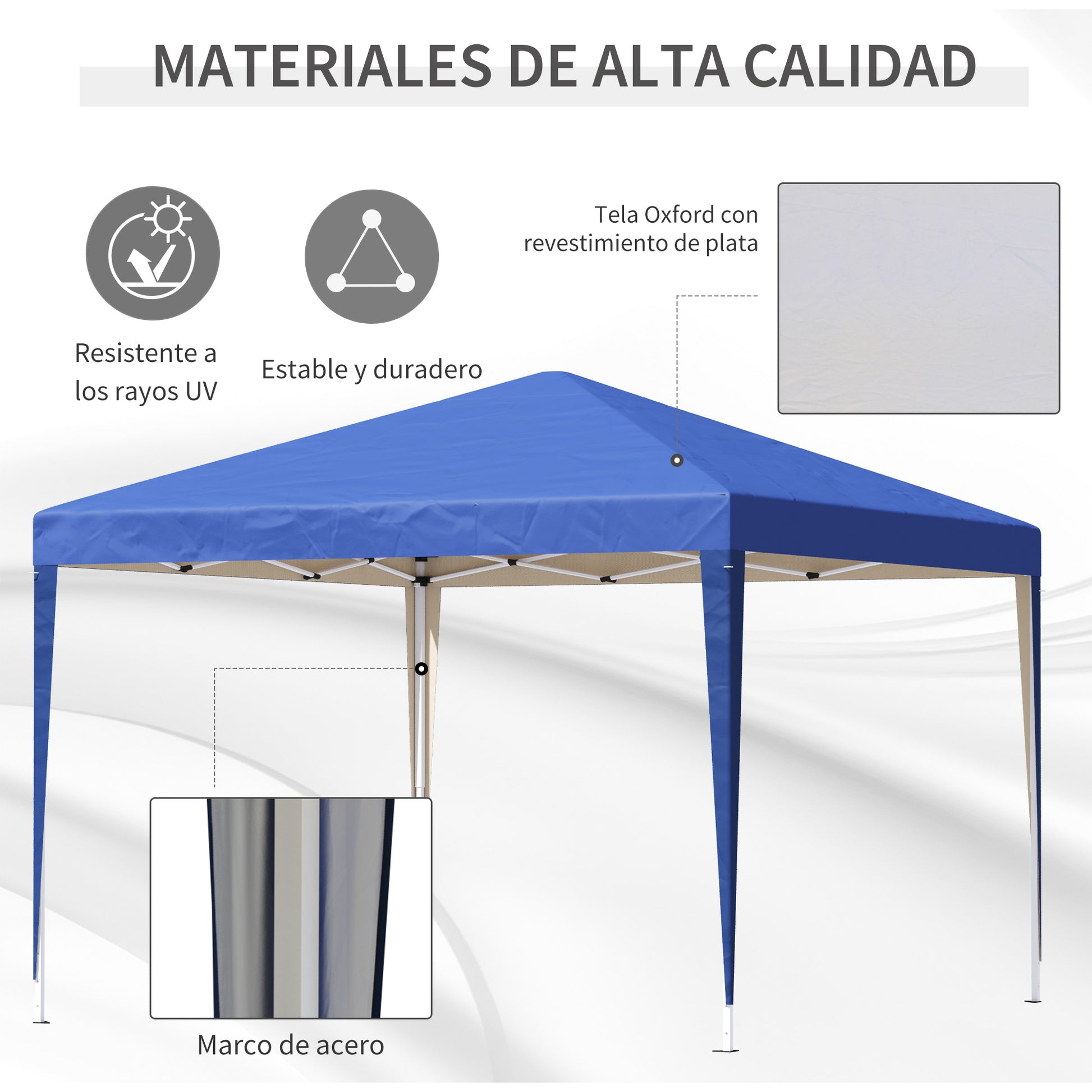 Outsunny Carpa Plegable Gazebo 3x3 m Cenador Plegable con Altura Ajustable en 3 Niveles Toldo Anti-UV y Bolsa de Transporte para Camping Fiestas Azul