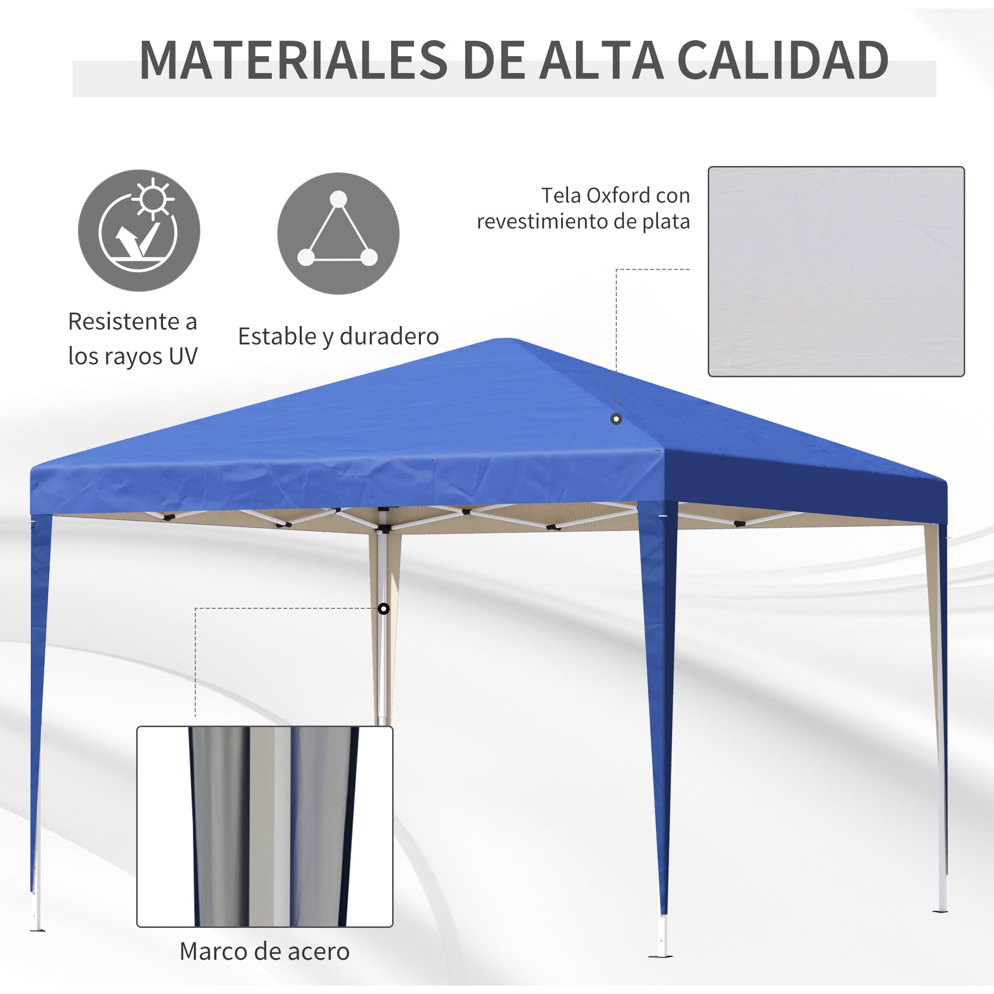 Outsunny Carpa Plegable Gazebo 3x3 m Cenador Plegable con Altura Ajustable en 3 Niveles Toldo Anti-UV y Bolsa de Transporte para Camping Fiestas Azul