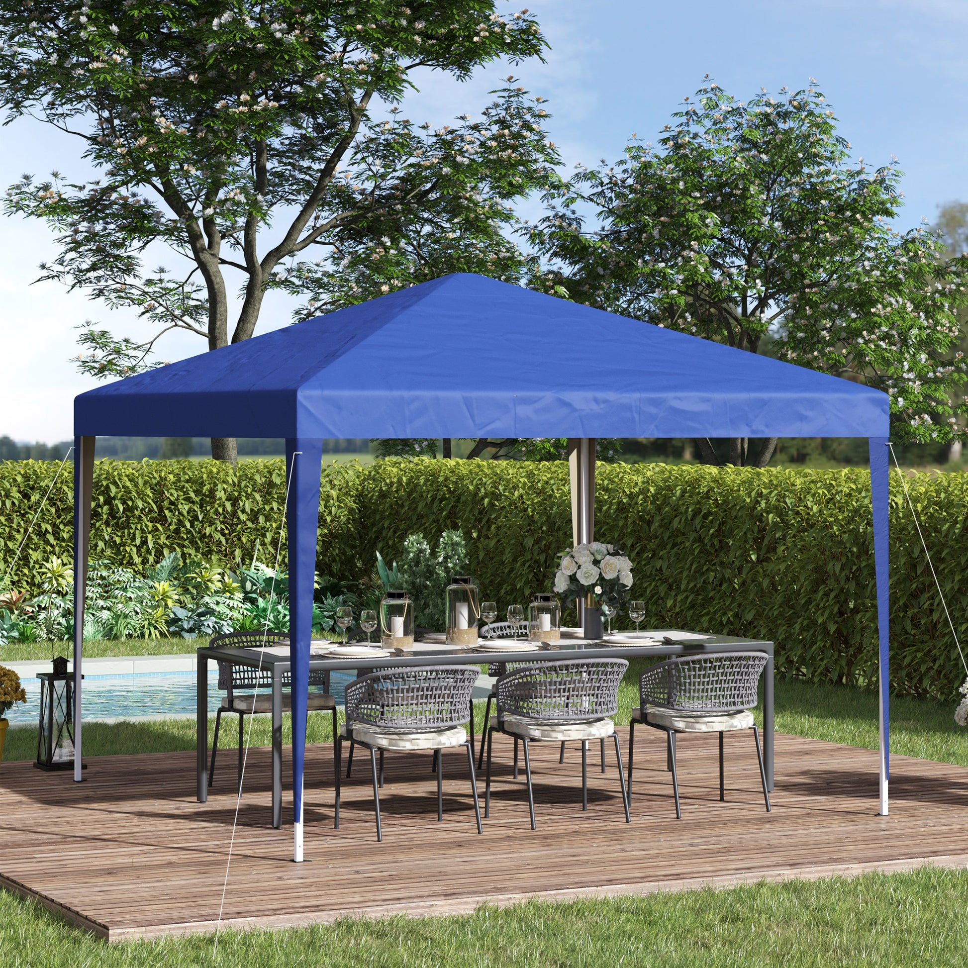 Outsunny Carpa Plegable Gazebo 3x3 m Cenador Plegable con Altura Ajustable en 3 Niveles Toldo Anti-UV y Bolsa de Transporte para Camping Fiestas Azul