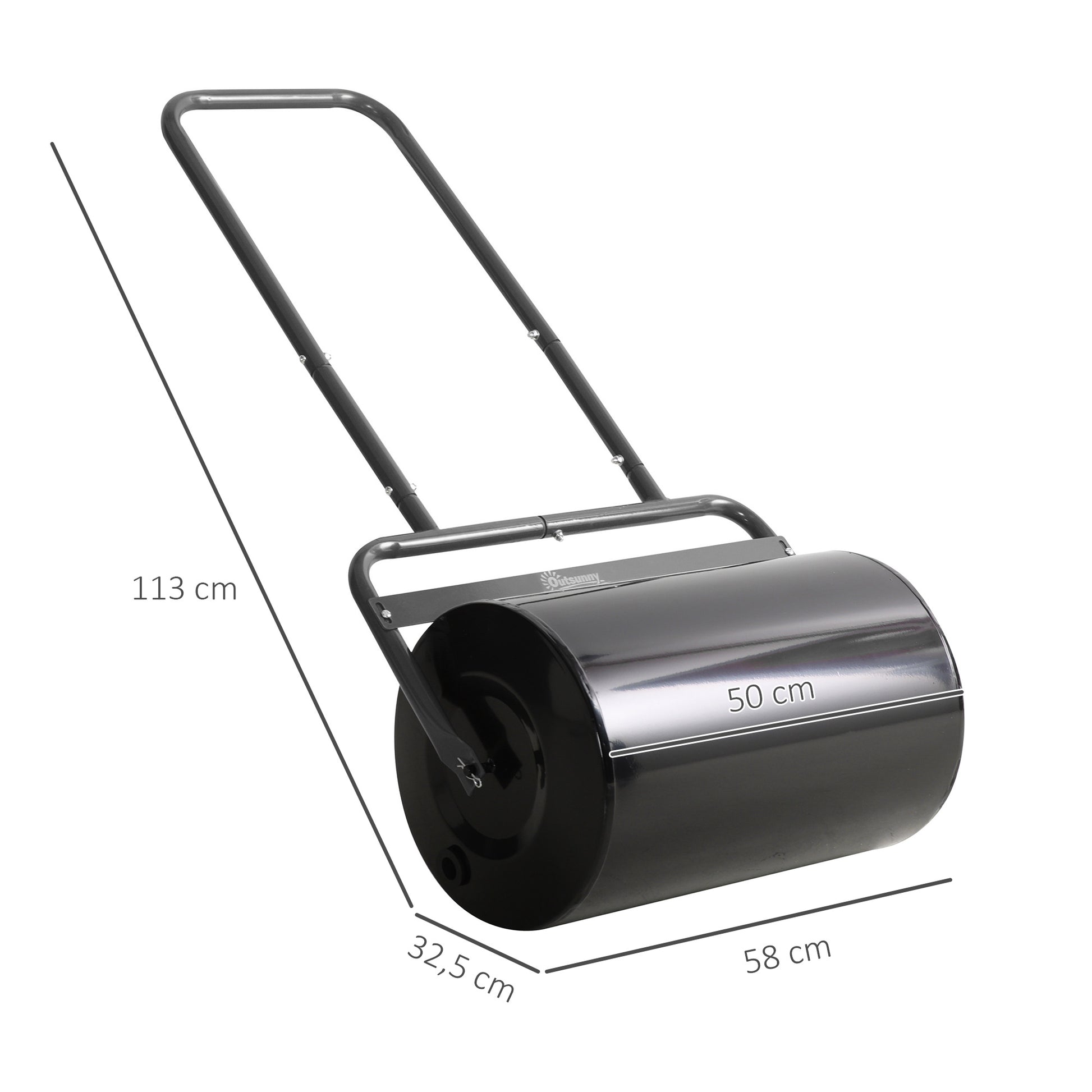 Outsunny Rodillo para Césped Ancho 58cm Ø32cm Rodillo de Césped de 38L Relleno de Arena o Agua con Mango en U para Jardín Granja Negro