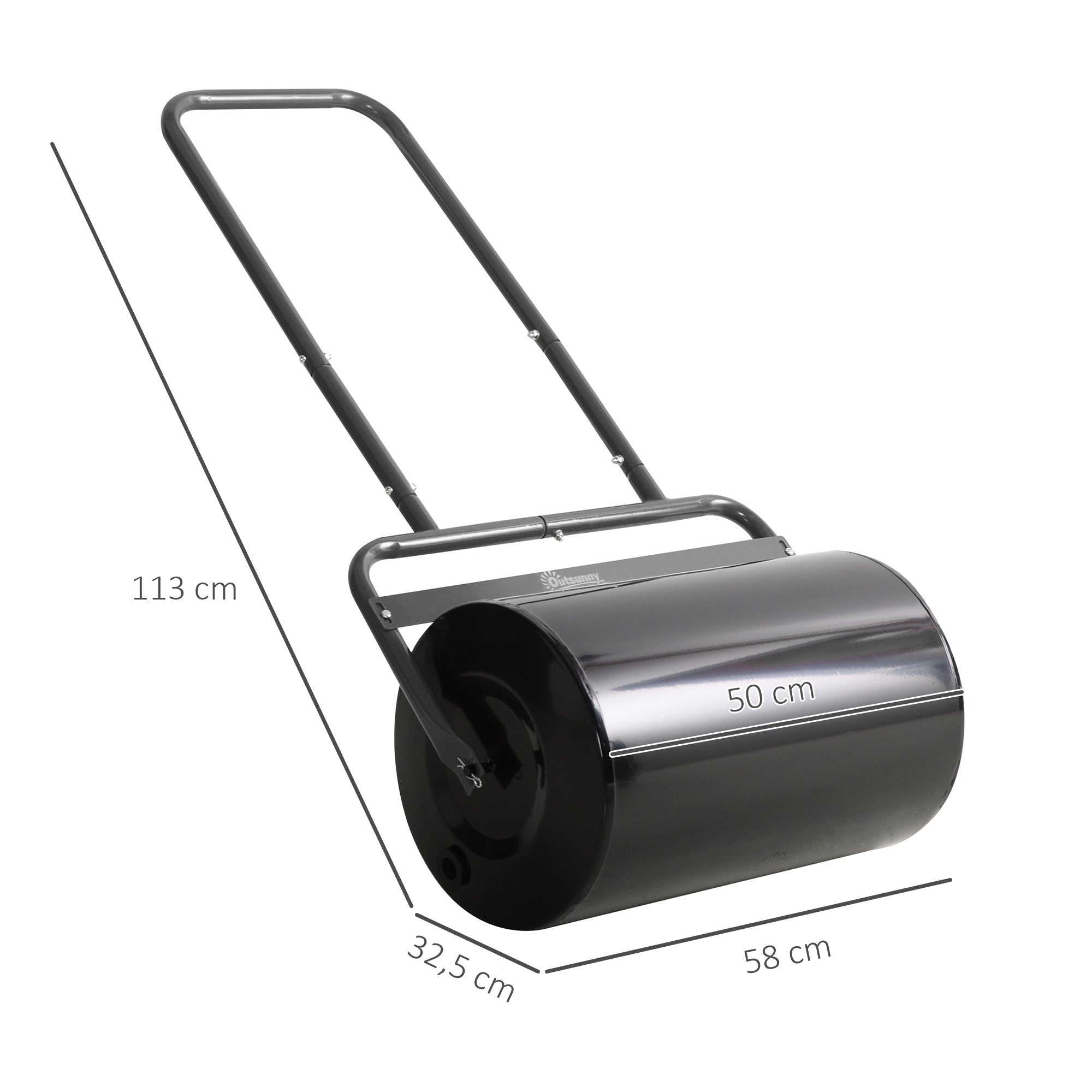 Outsunny Rodillo para Césped Ancho 58cm Ø32cm Rodillo de Césped de 38L Relleno de Arena o Agua con Mango en U para Jardín Granja Negro