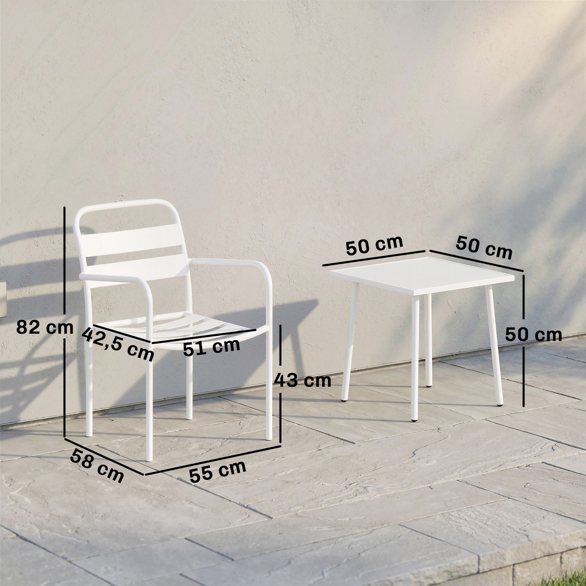 Outsunny Conjunto de Jardín Exterior de 3 Piezas, Muebles Jardín Exterior de Acero Galvanizado con 2 Sillas y Mesa de Vidrio Templado, Resistente a la Intemperie, para Balcón, Patio, Blanco