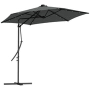 Outsunny Sombrilla Voladiza de 3 m con Luces LED Sombrilla de Jardín con Manivela y Base Cruzada Parasol Excéntrico para Exterior Patio Terraza Gris Oscuro