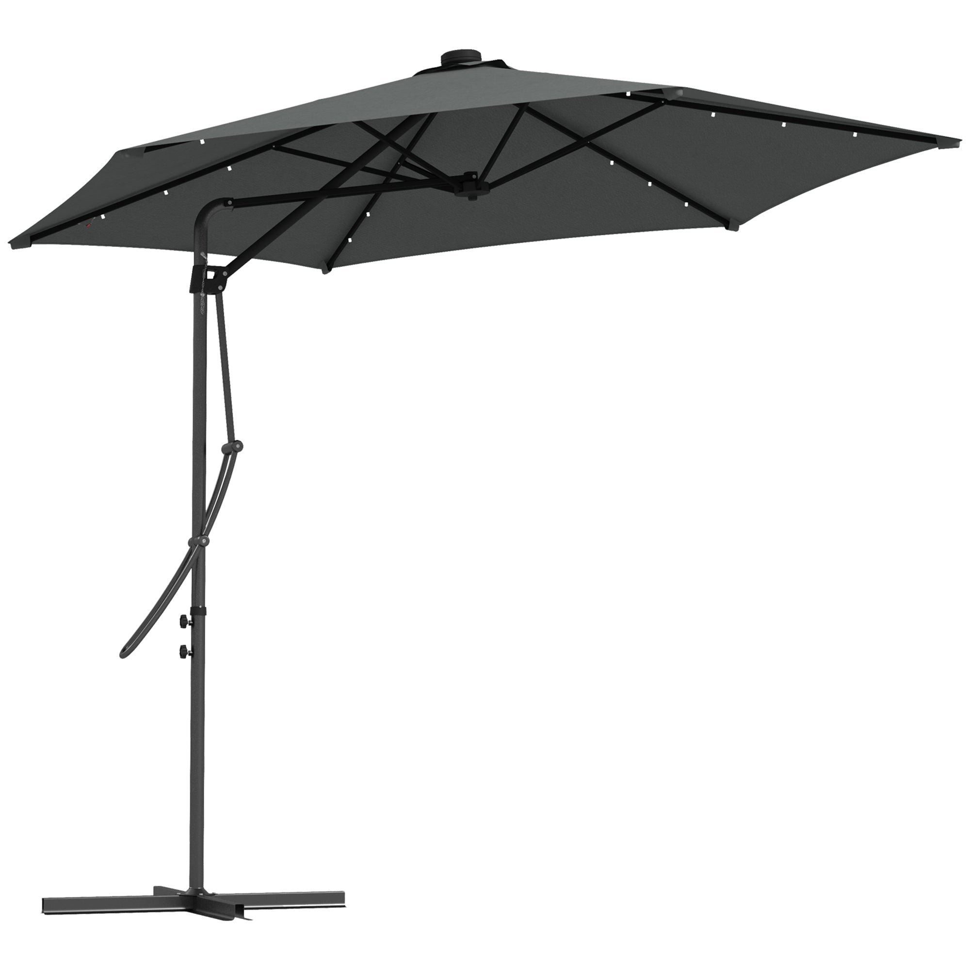 Outsunny Sombrilla Voladiza de 3 m con Luces LED Sombrilla de Jardín con Manivela y Base Cruzada Parasol Excéntrico para Exterior Patio Terraza Gris Oscuro