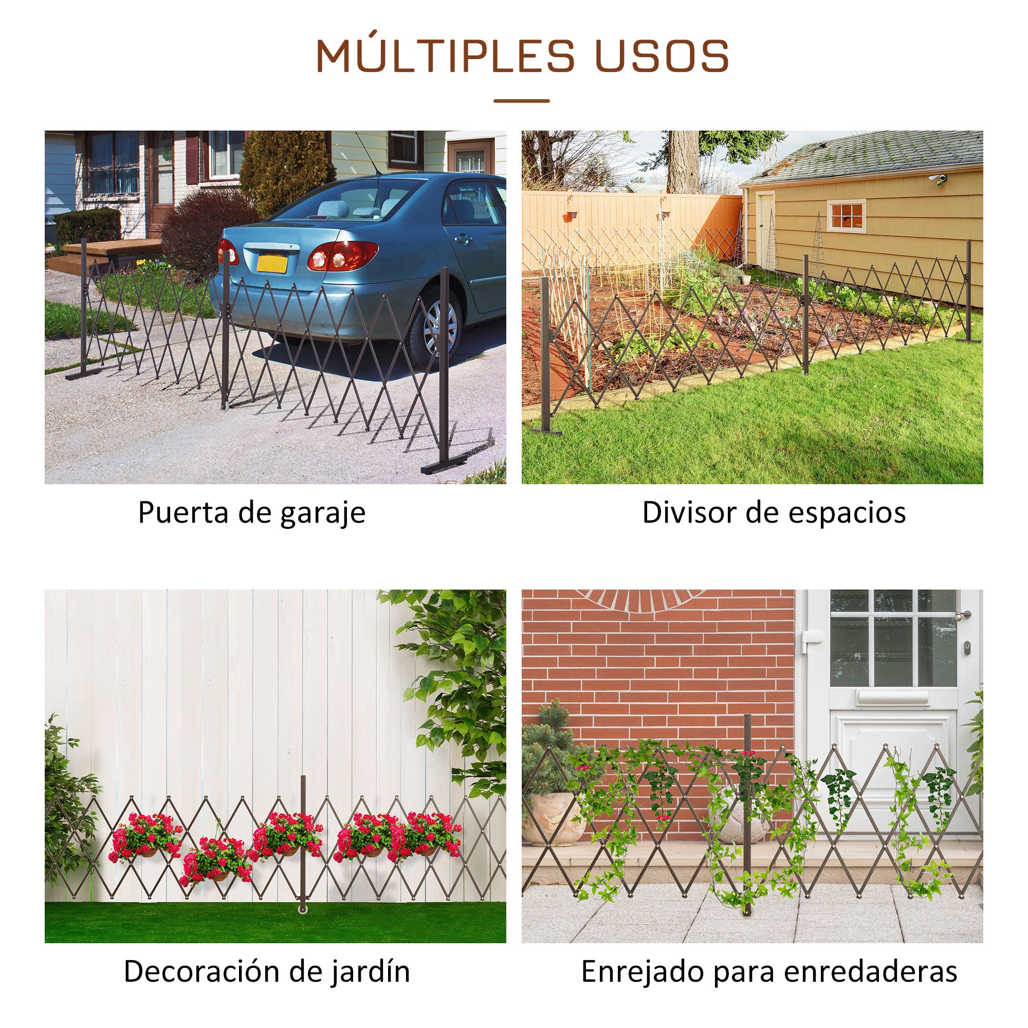 Outsunny Valla de Jardín Exterior de Aleación de Aluminio Valla Metálica Extensible con Rueda para Decoración Terraza Patio 405x31x103,5 cm Café Oscuro