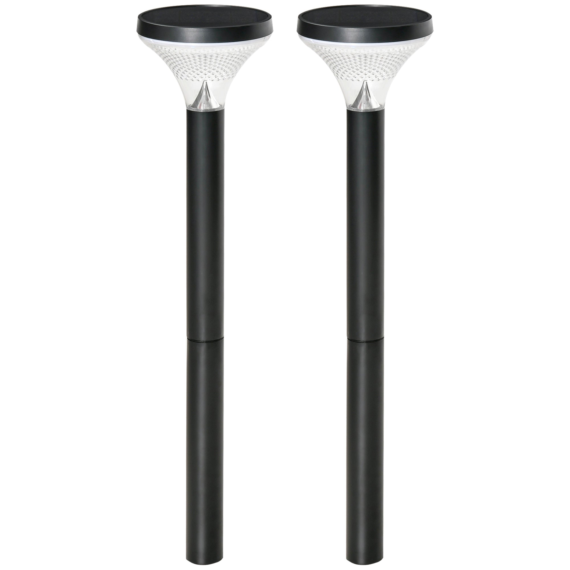 Outsunny 2 Lámparas de Camino de Pie Altura 91,5 cm con Luces LED Solares Sensor de Noche Crepuscular y Brillo Variable Set de 2 Faroles de Jardín IP44 para Patio Parque Exterior Negro
