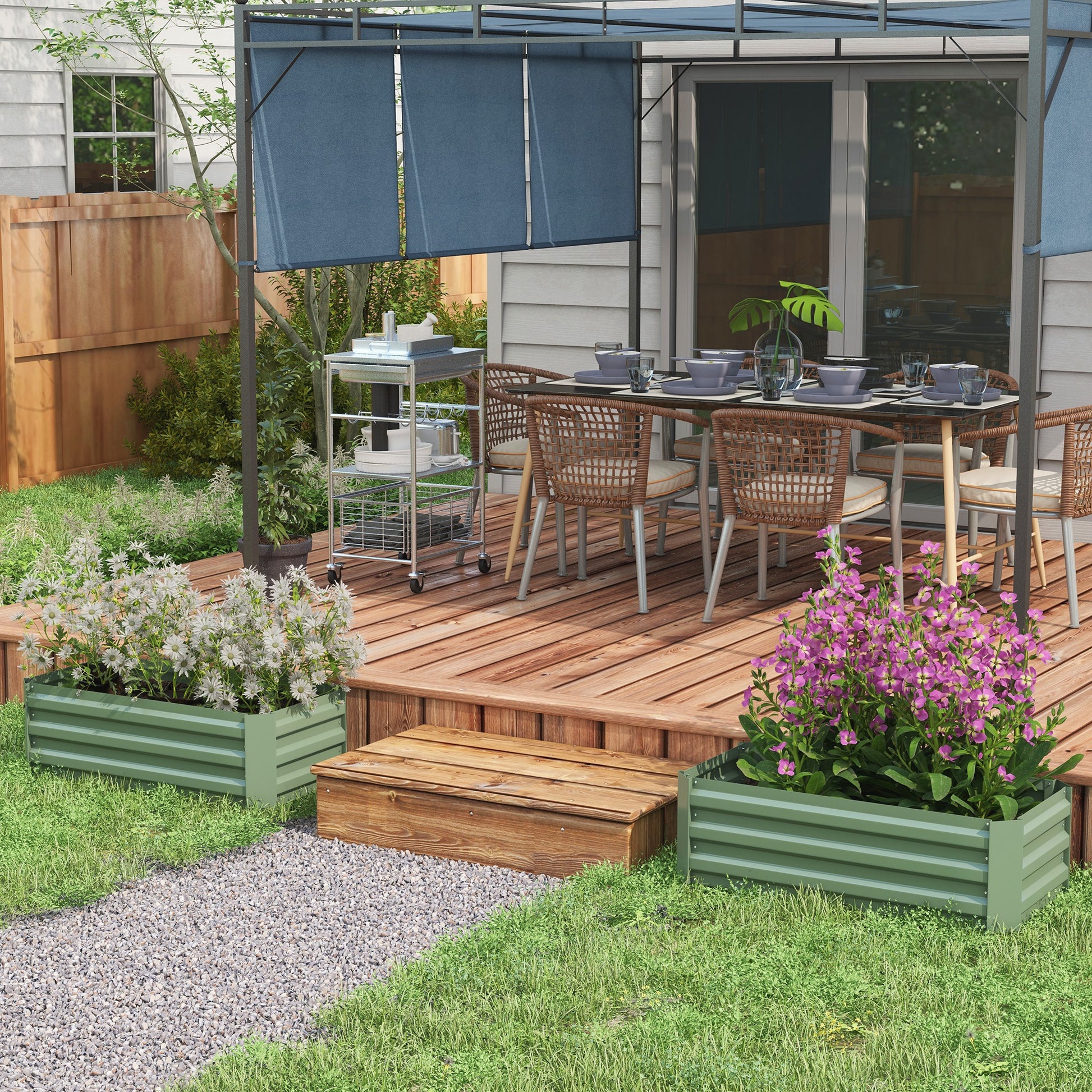 Outsunny Juego de 2 Jardineras Exterior Grandes de Acero Galvanizado, Huertos Urbanos, Maceteros Exterior Elevados para Plantas, Flores, Terraza, Resistente a la Intemperie, 100x50x30 cm, Verde