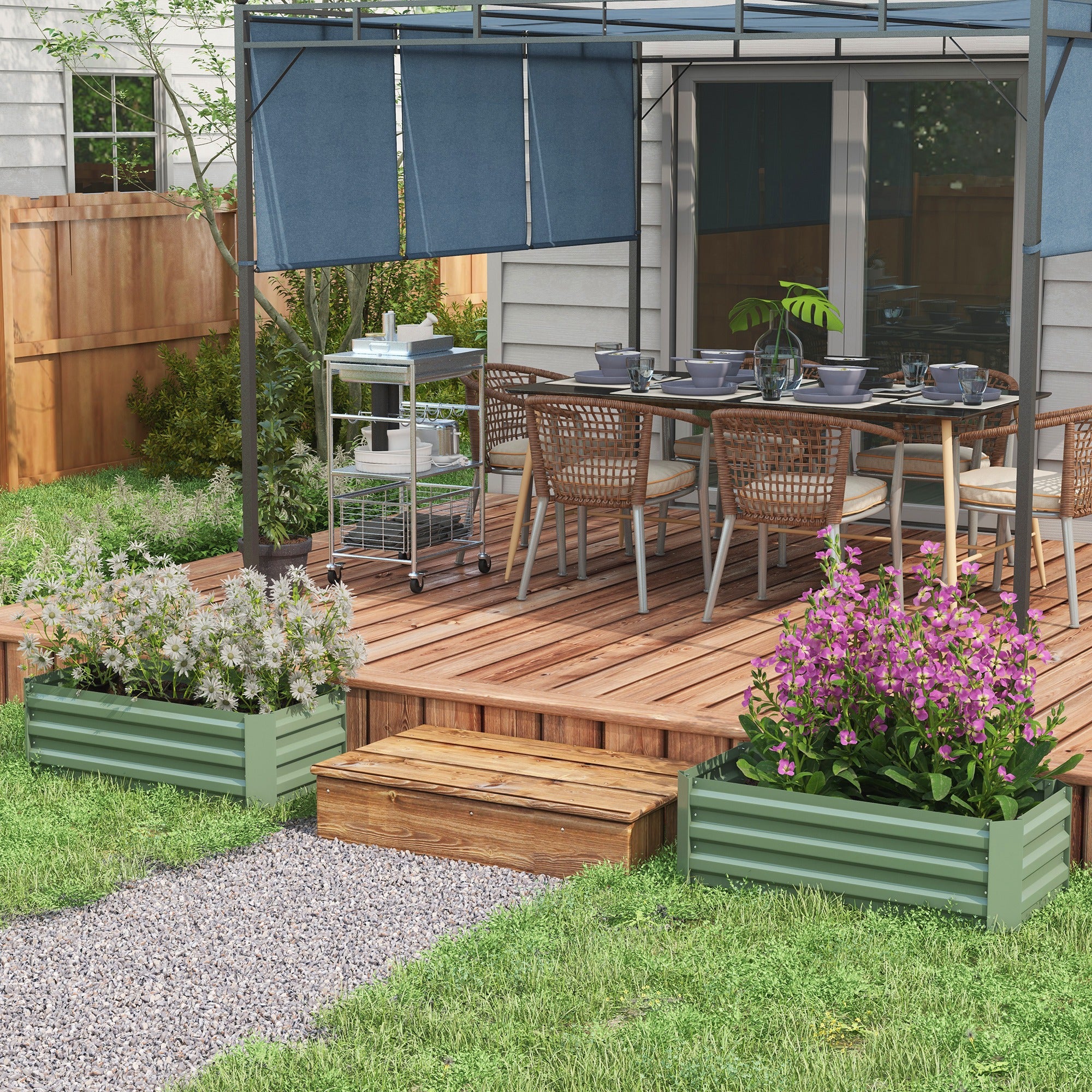 Outsunny Juego de 2 Jardineras Exterior Grandes de Acero Galvanizado, Huertos Urbanos, Maceteros Exterior Elevados para Plantas, Flores, Terraza, Resistente a la Intemperie, 100x50x30 cm, Verde