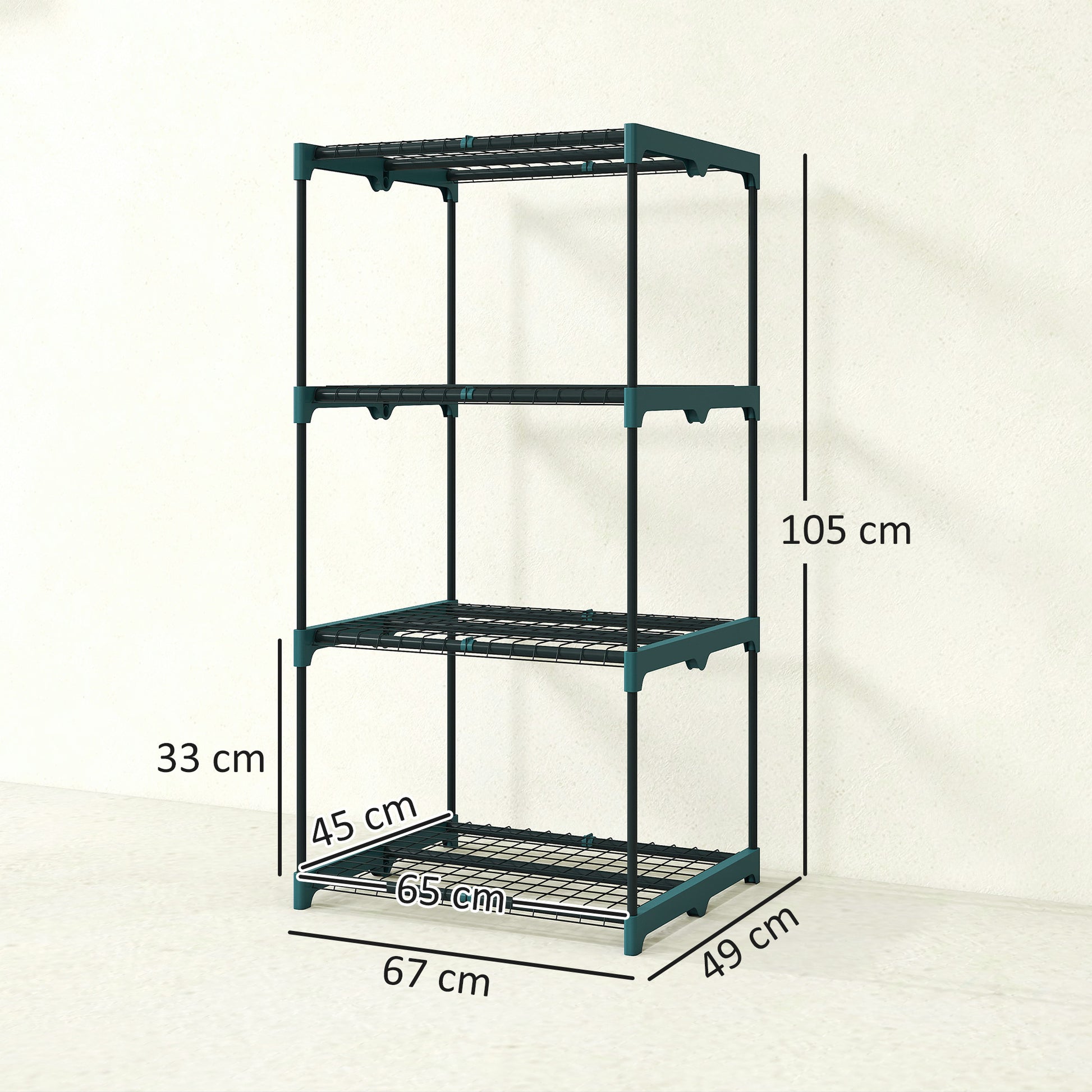 Outsunny Soporte para Plantas de 4 Niveles, Estantería para Plantas de Acero, Estantes de Rejilla, Soporte para Macetas, Interior y Exterior, 67x49x105 cm, Verde Oscuro