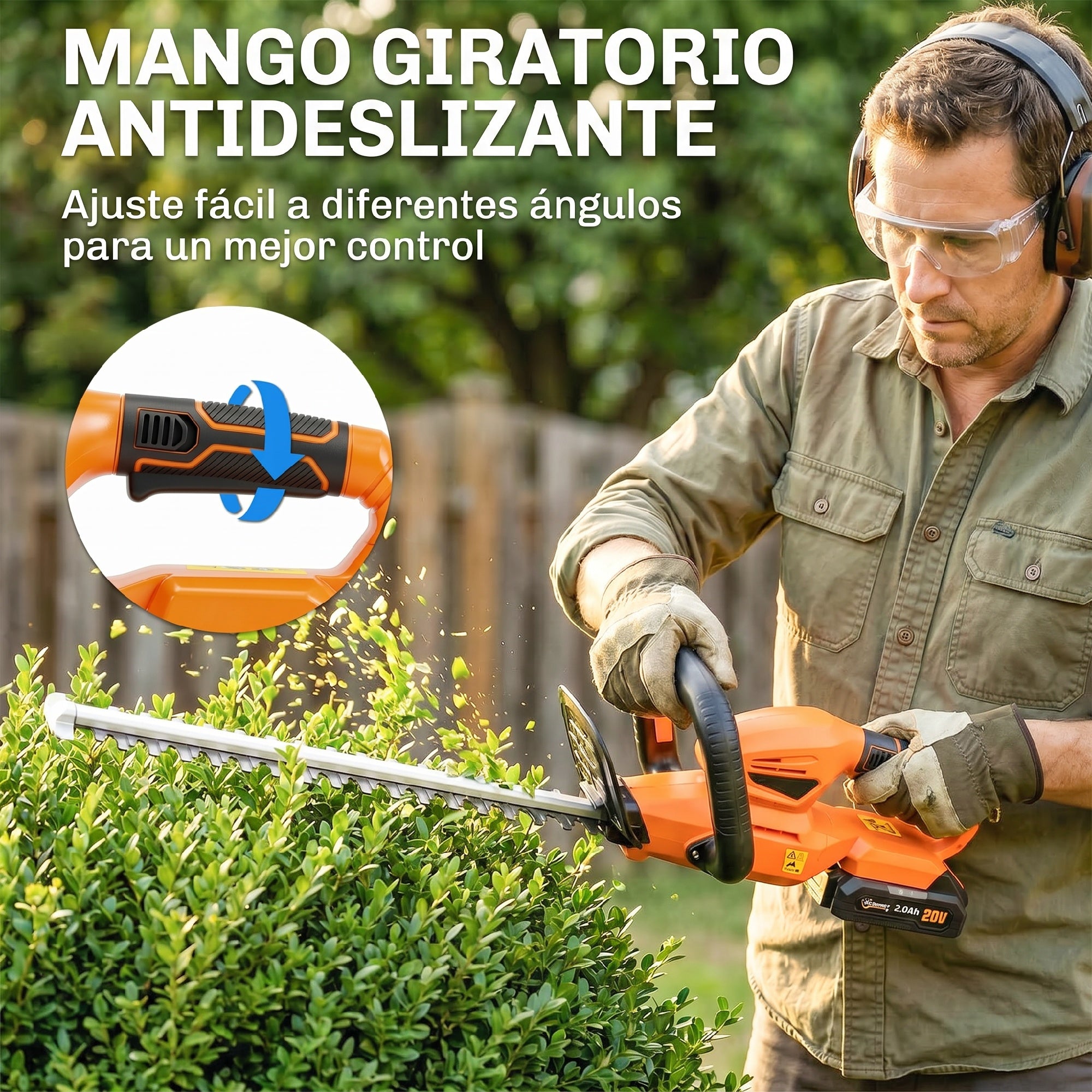 Outsunny Tijeras Cortasetos Eléctrico, Cortasetos Batería 18V con Batería de 2000mAh, Hoja de Doble Acción de 51 cm, Motor sin Escobillas y Cargador para Setos, Césped, Naranja