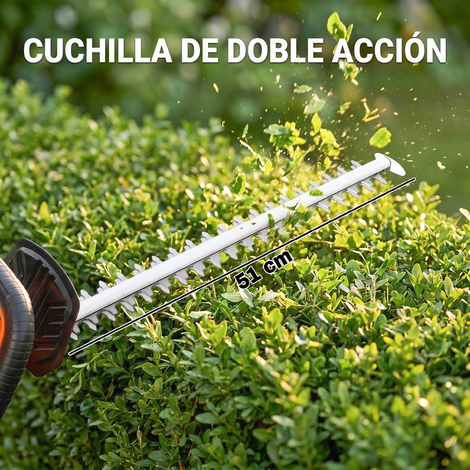 Outsunny Tijeras Cortasetos Eléctrico, Cortasetos Batería 18V con Batería de 2000mAh, Hoja de Doble Acción de 51 cm, Motor sin Escobillas y Cargador para Setos, Césped, Naranja